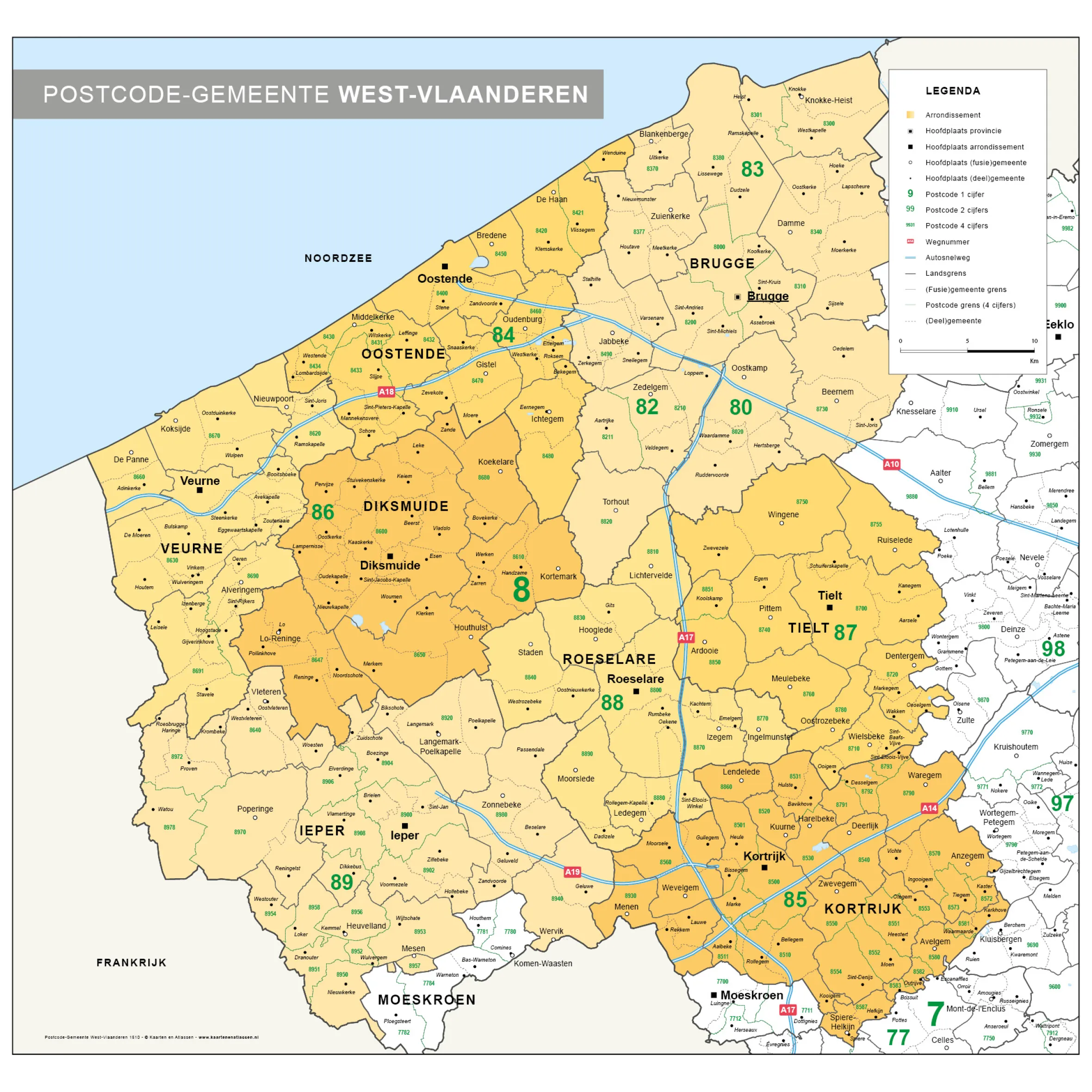 Administratieve kaart West-Vlaanderen 1510