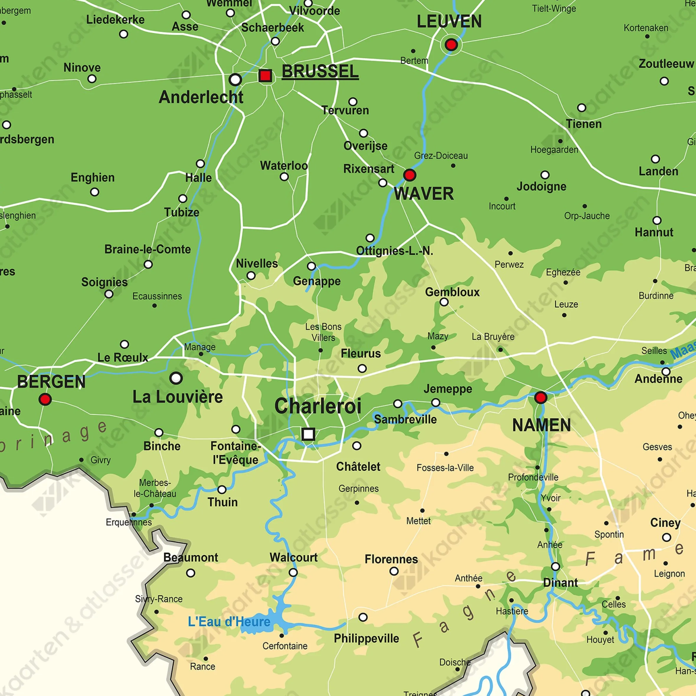 België kaart Natuurkundig 1450