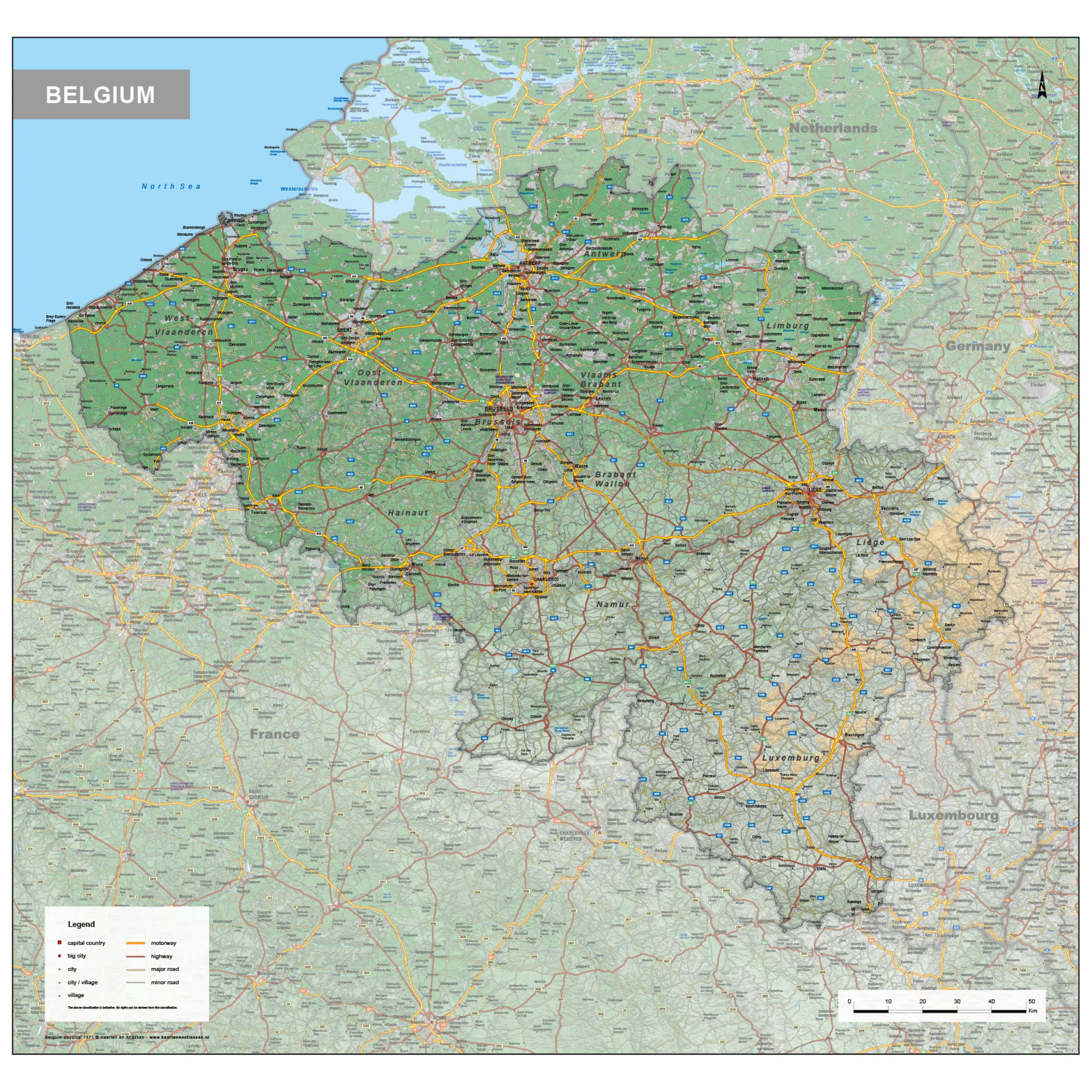 België Kaart Natuurkundig 1571