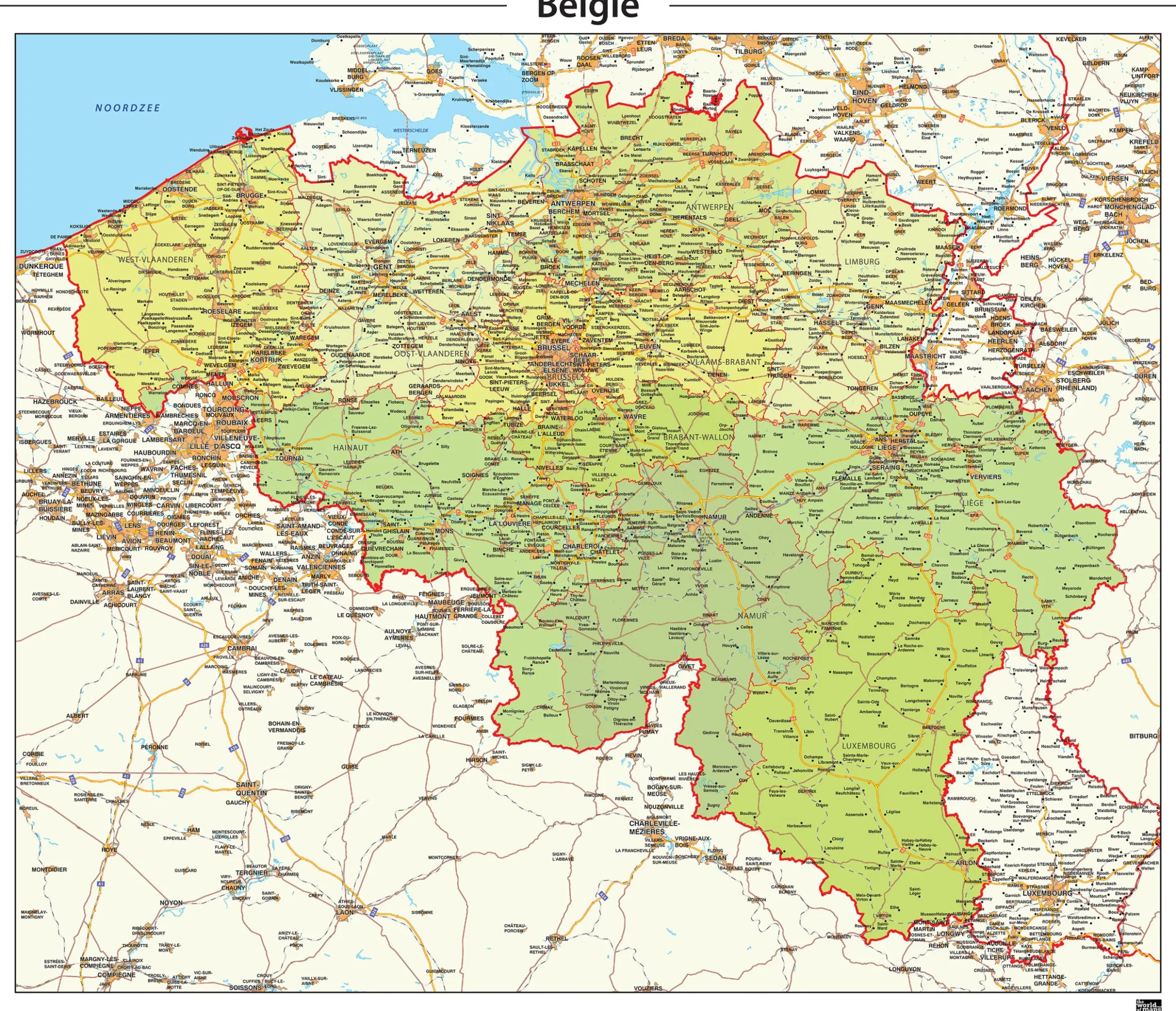 België kaart Staatkundig Gedetailleerd 345