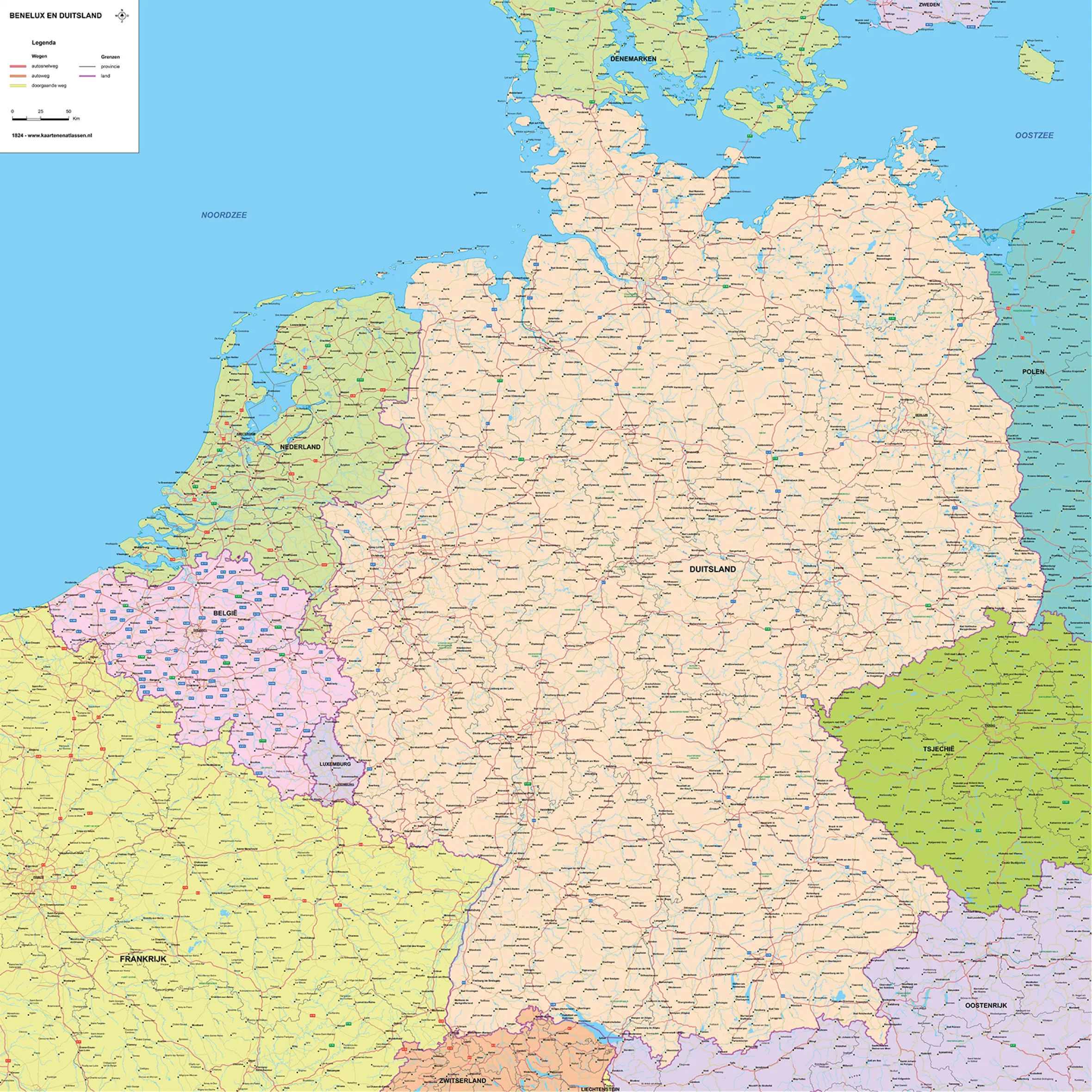 Benelux + Duitsland kaart 1827