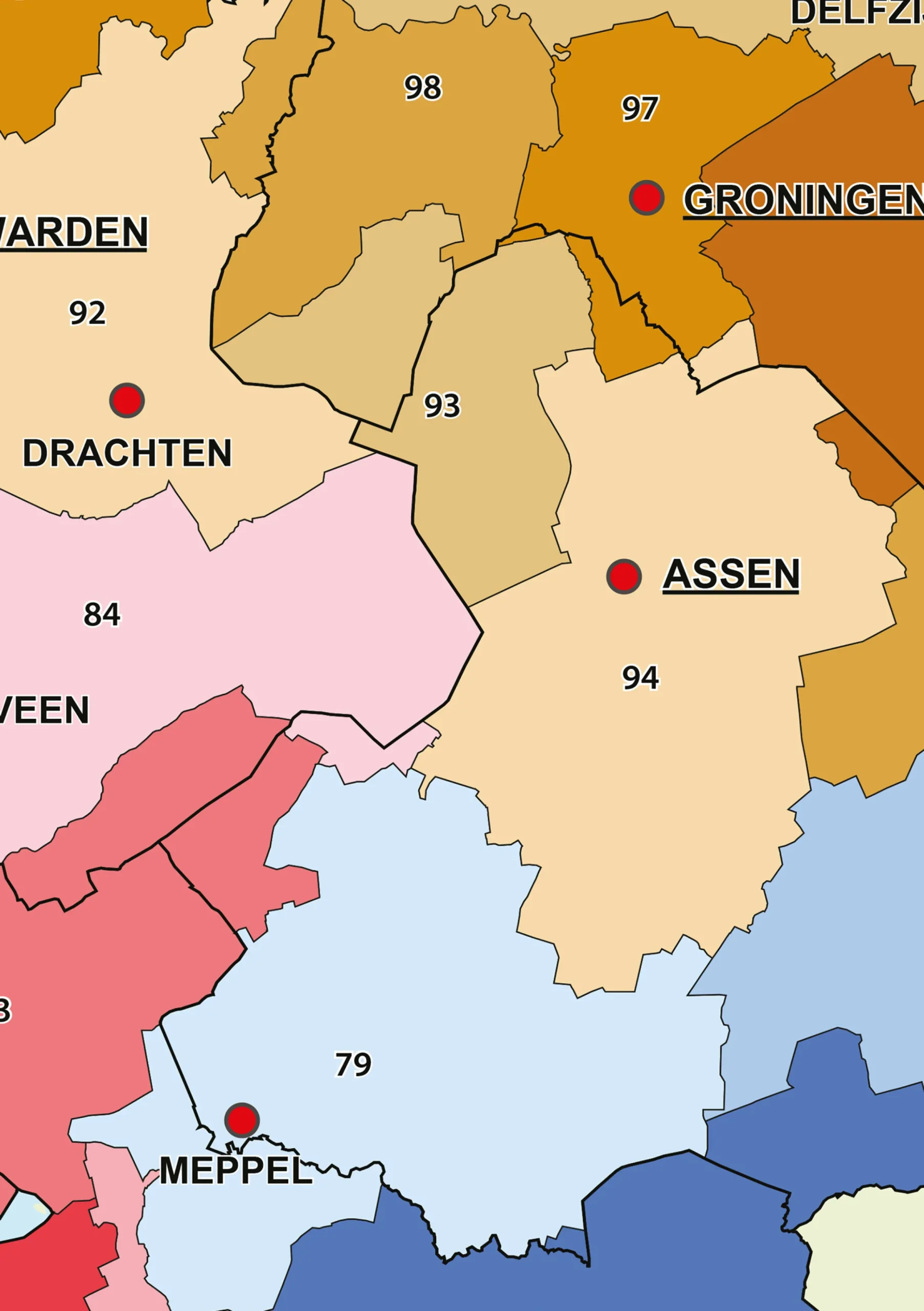 2-cijferige Postcodekaart Nederland 749