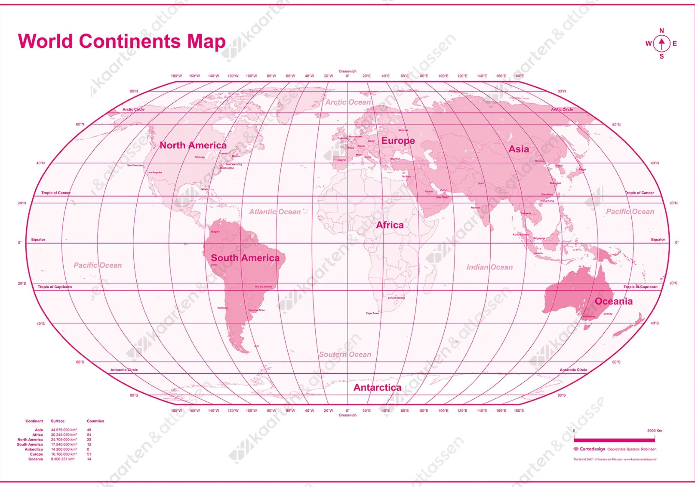 Decoratieve wereldkaart roze 2087