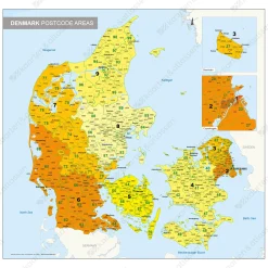 1-, 2- en 4-cijferige Postcodekaart Denemarken 1523