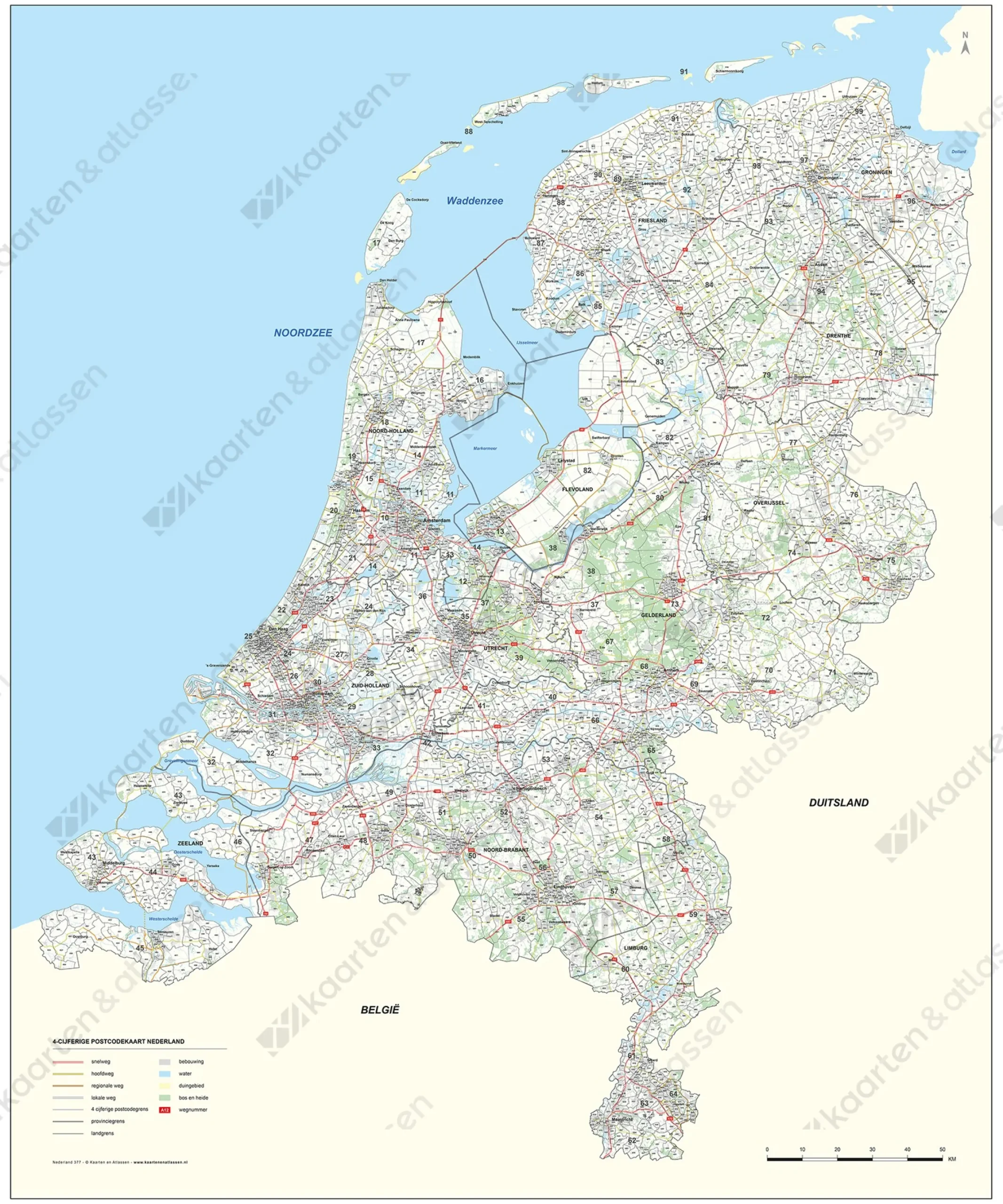 2- en 4-cijferige Postcodekaart Nederland 377