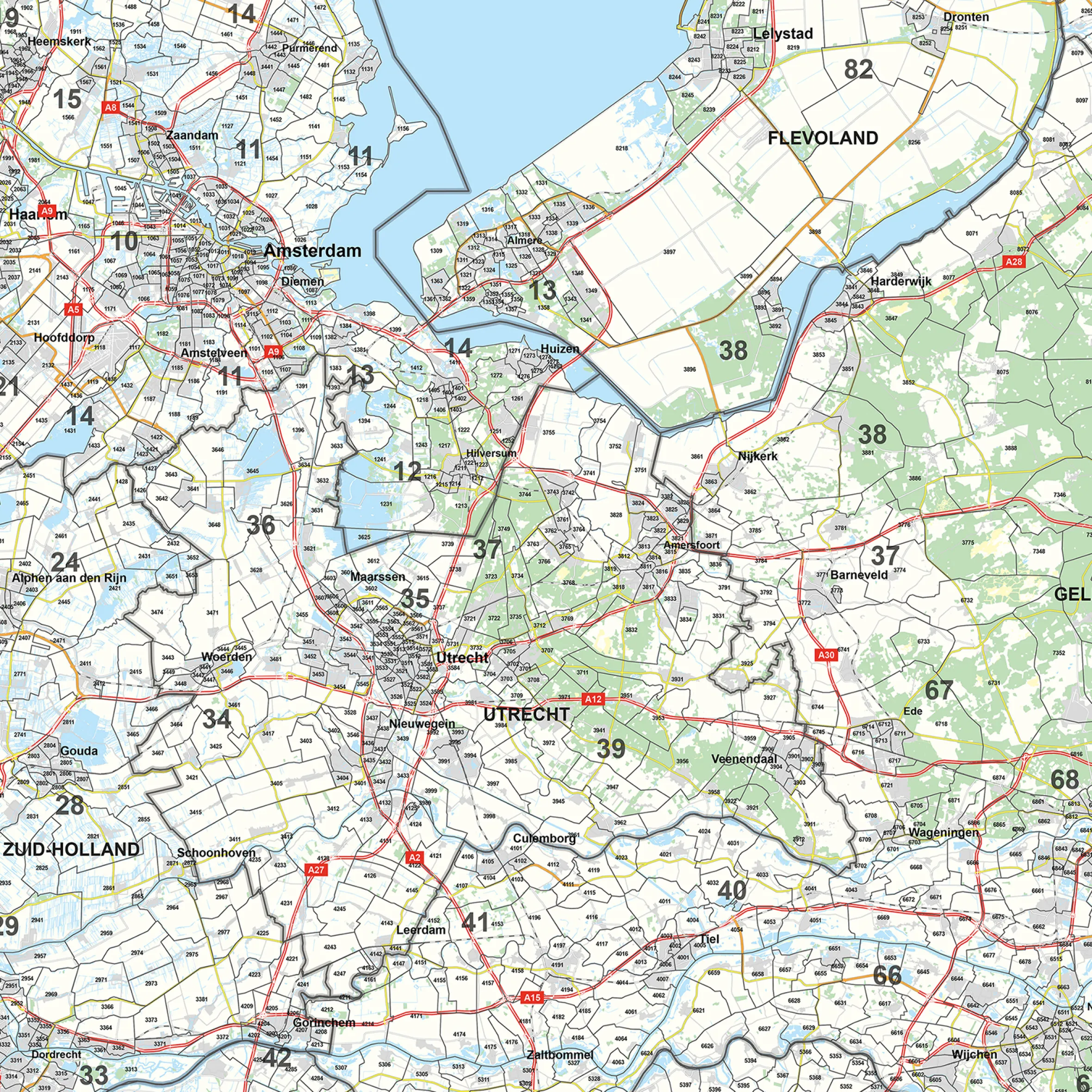 2- en 4-cijferige Postcodekaart Nederland 377