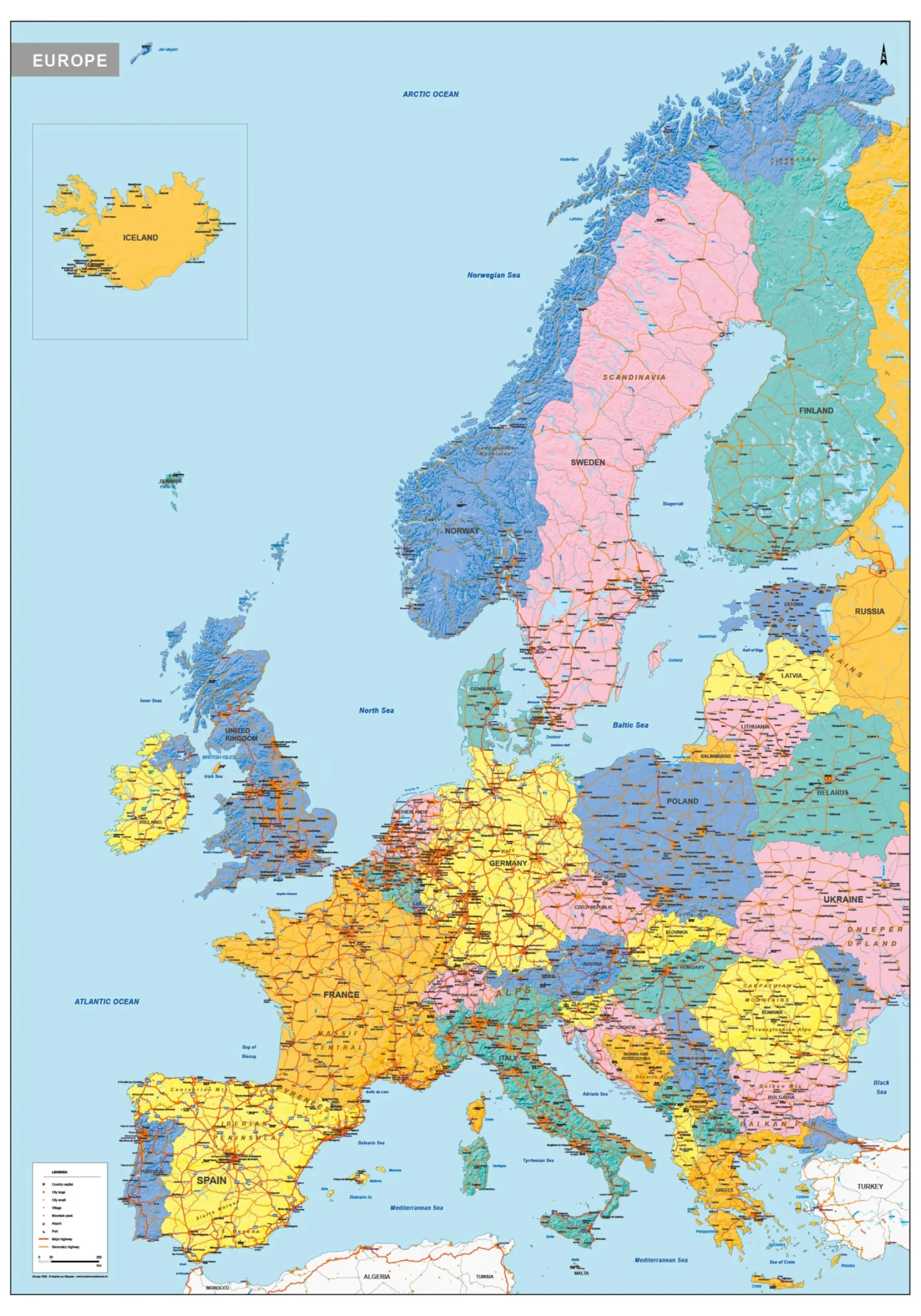 Europa Grote wegenkaart 1520