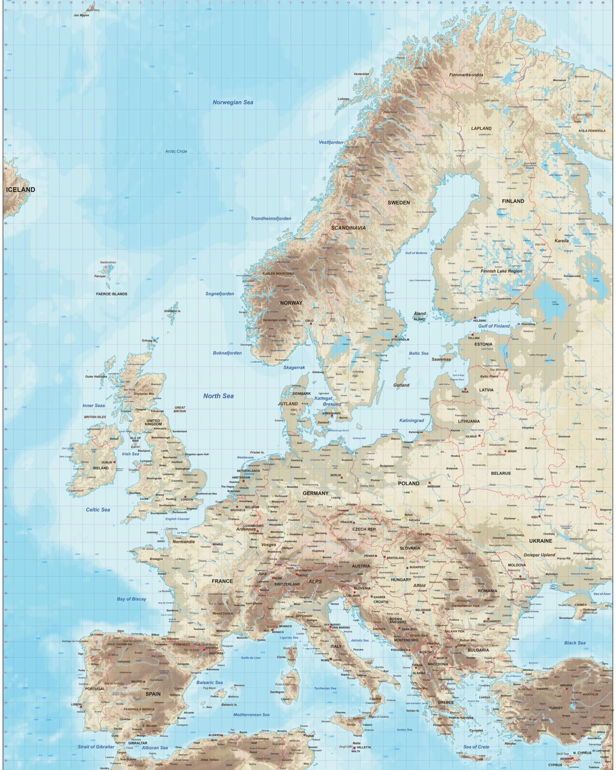 Europa natuurkundige kaart 1492