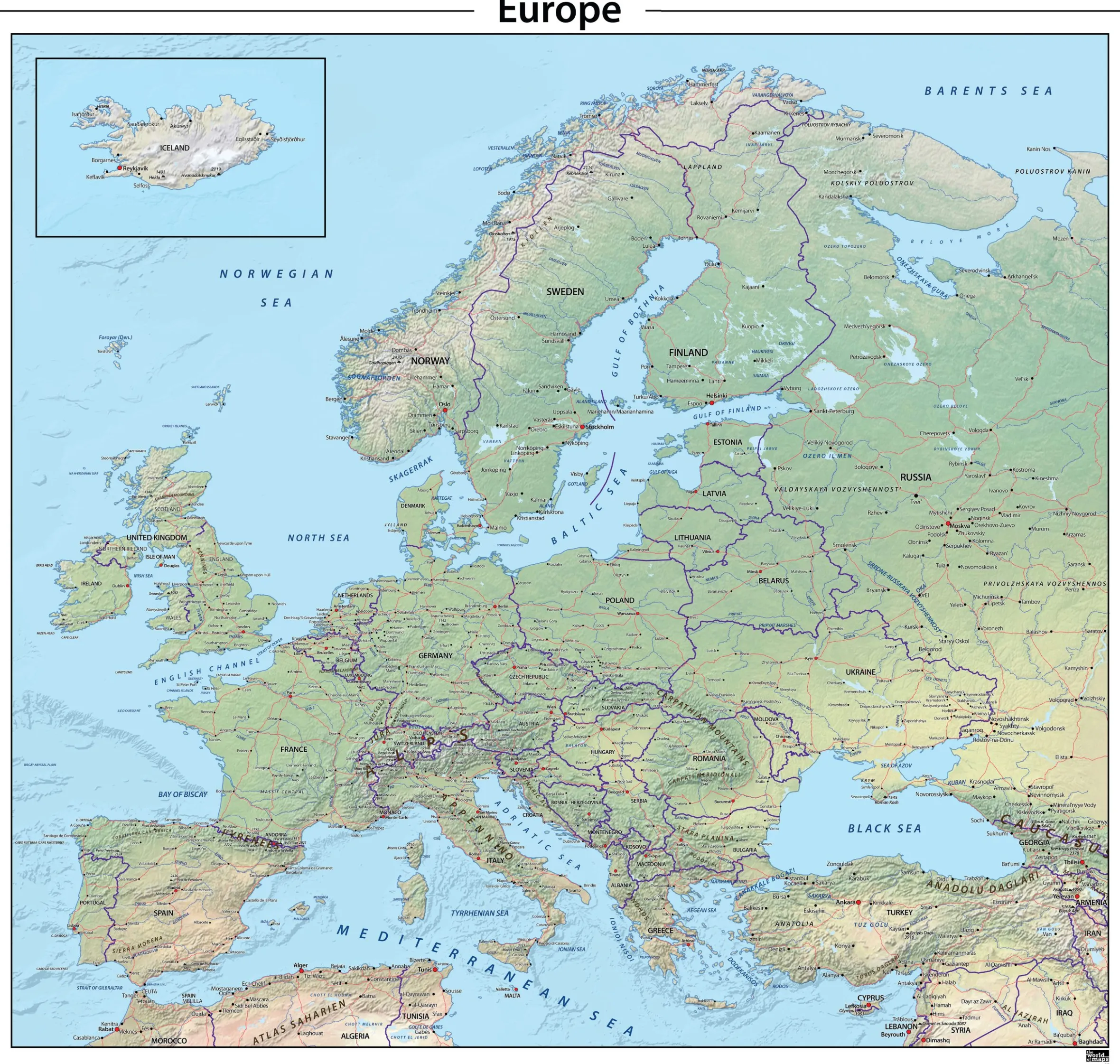 Europa natuurkundige kaart 622