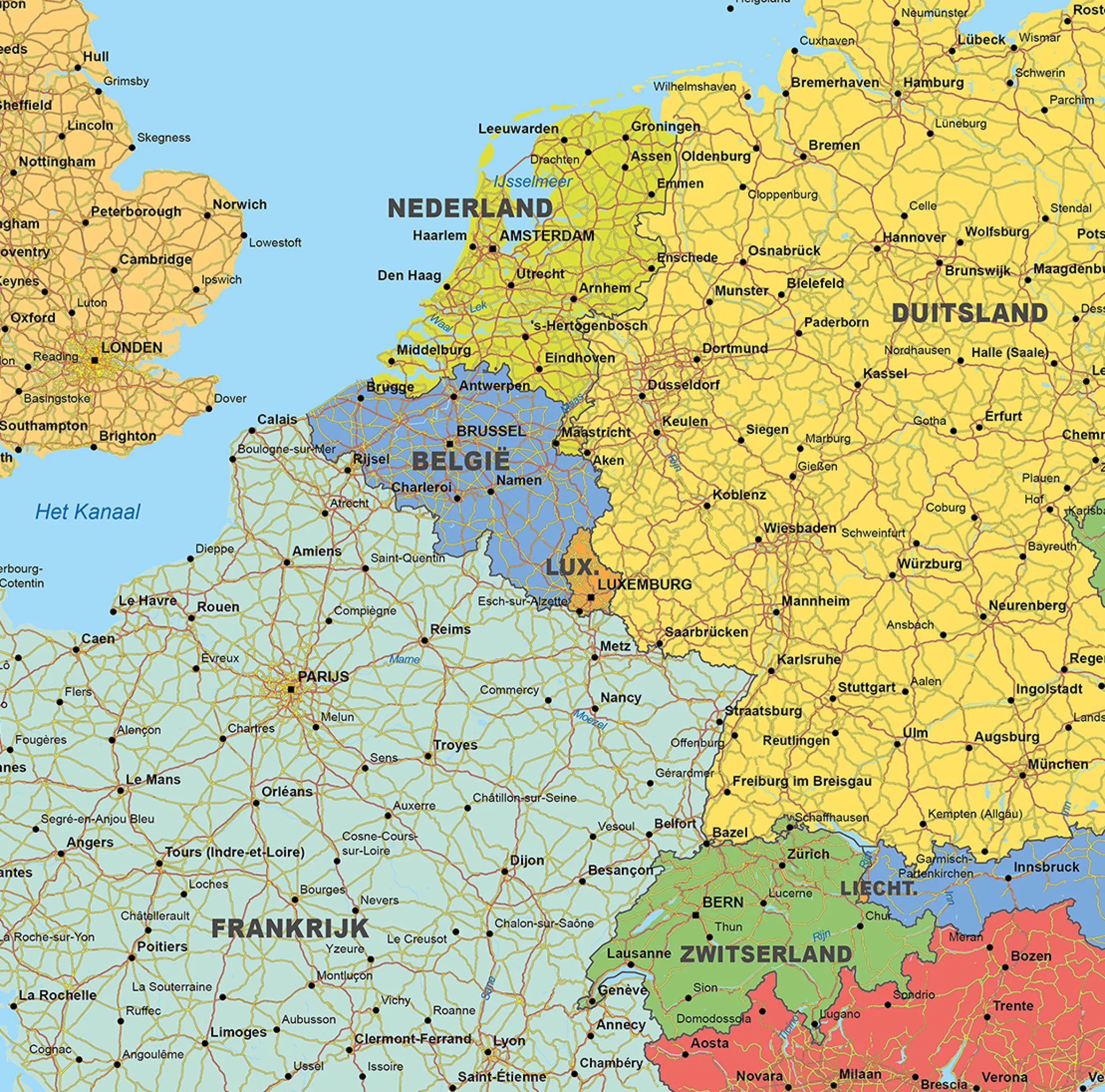 Europa staatkundige wegenkaart 1799