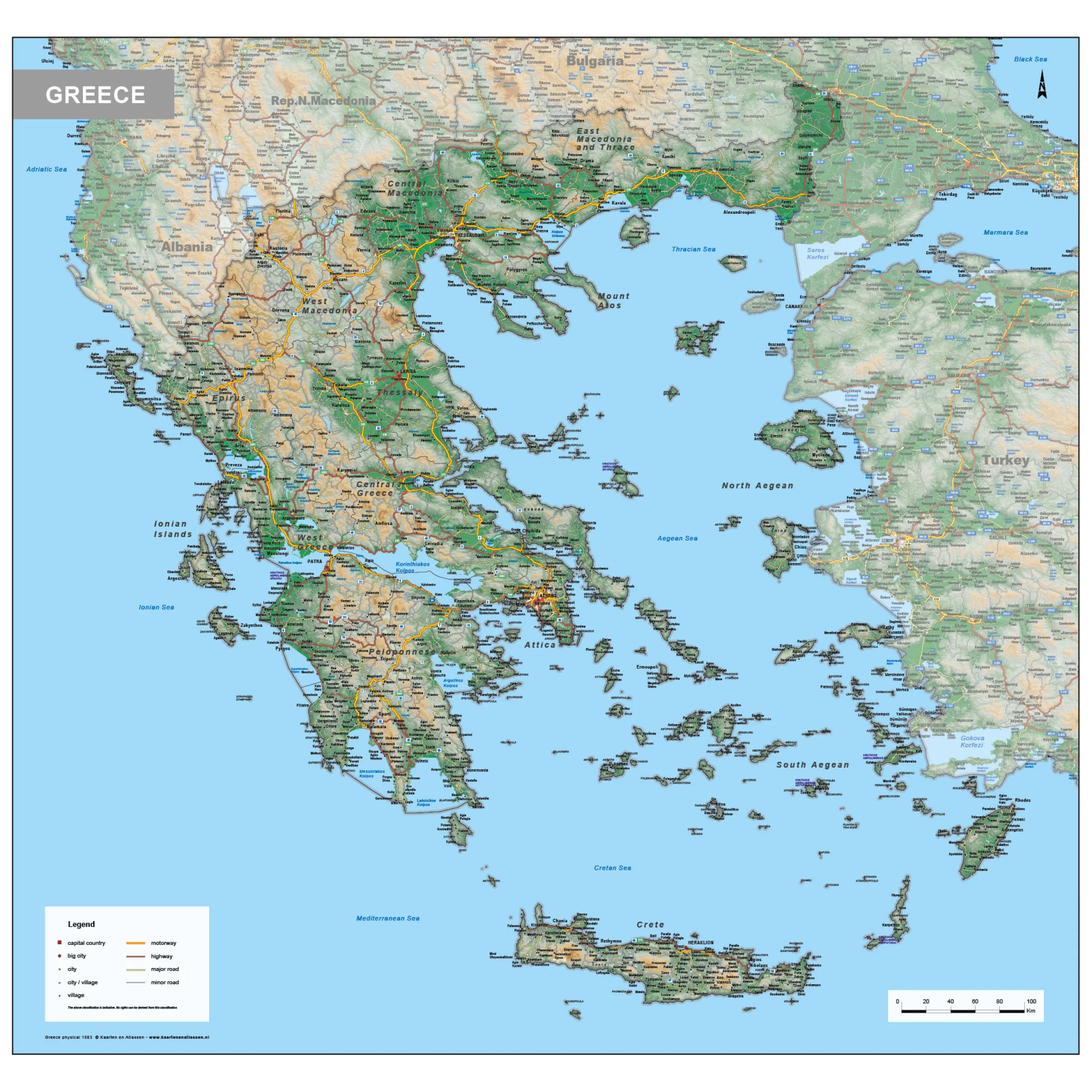 Griekenland Kaart Natuurkundig 1583