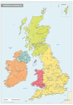 Ierland en de UK / Verenigd Koninkrijk staatkundige kaart 1536