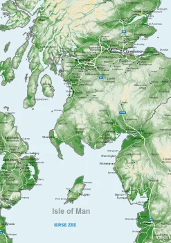 Ierland en de UK / Verenigd Koninkrijk natuurkundige kaart 1537