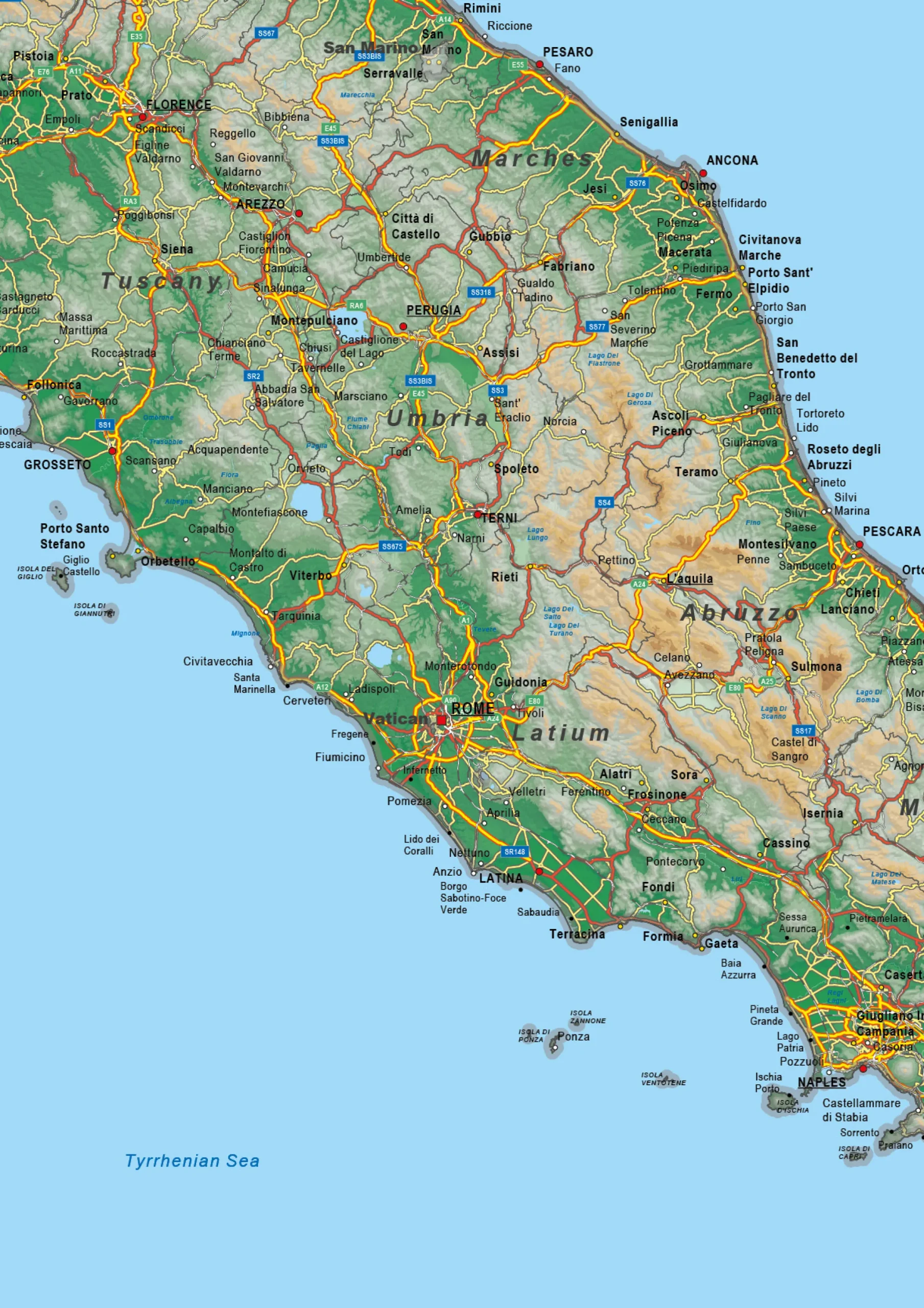 Italië Kaart Natuurkundig 1581