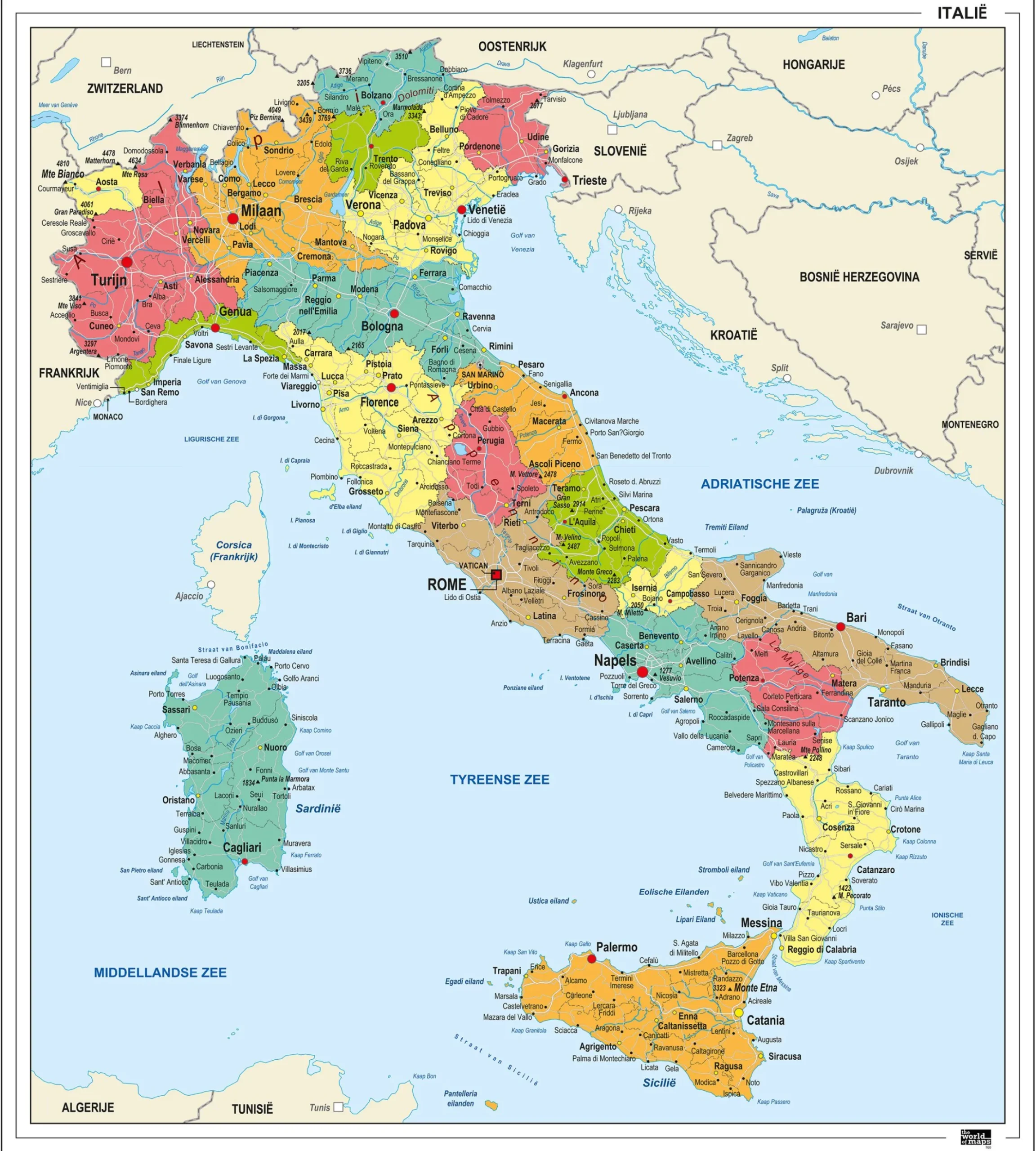 Italië Kaart Staatkundig 760