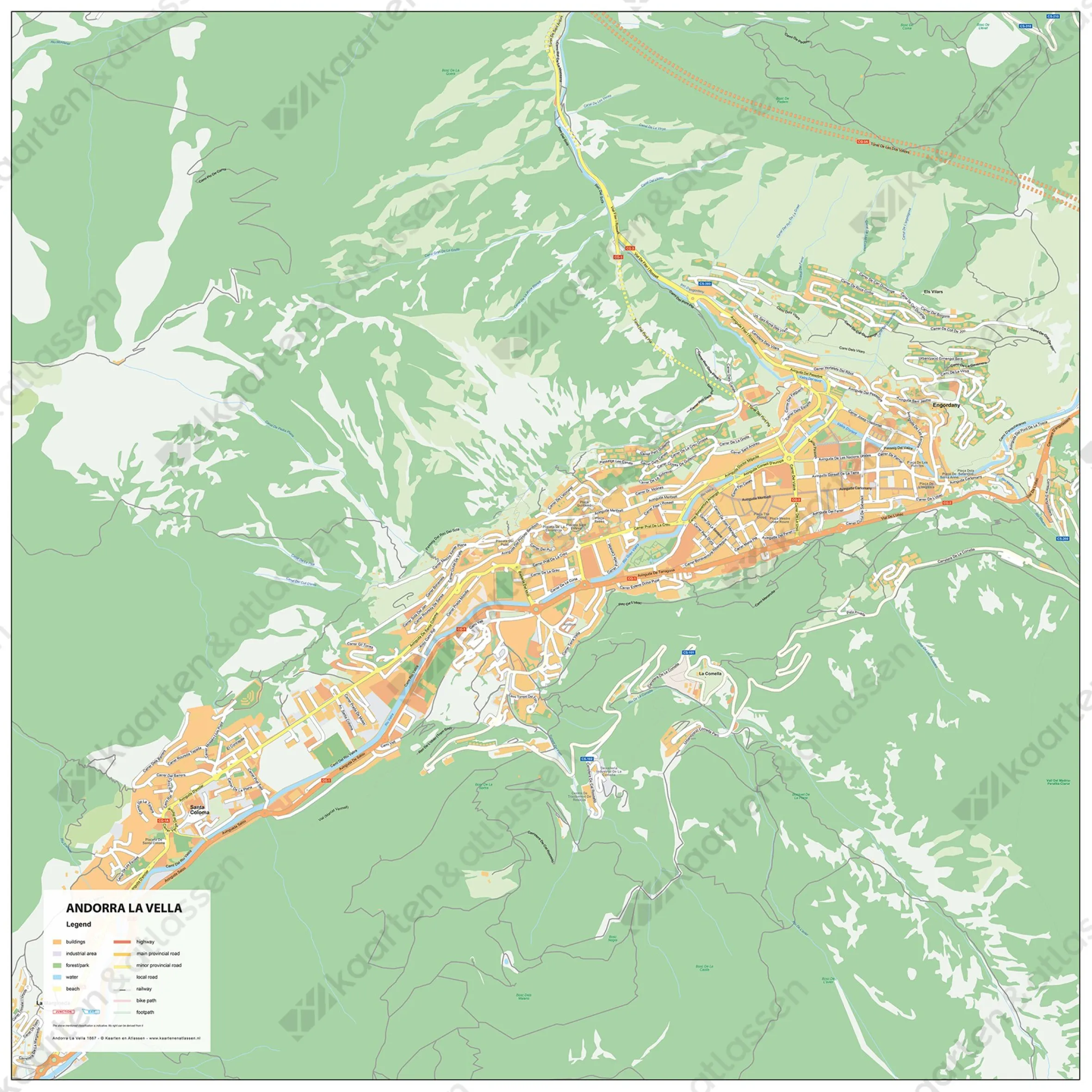 Kaart Andorra La Vella Stadsplattegrond1867