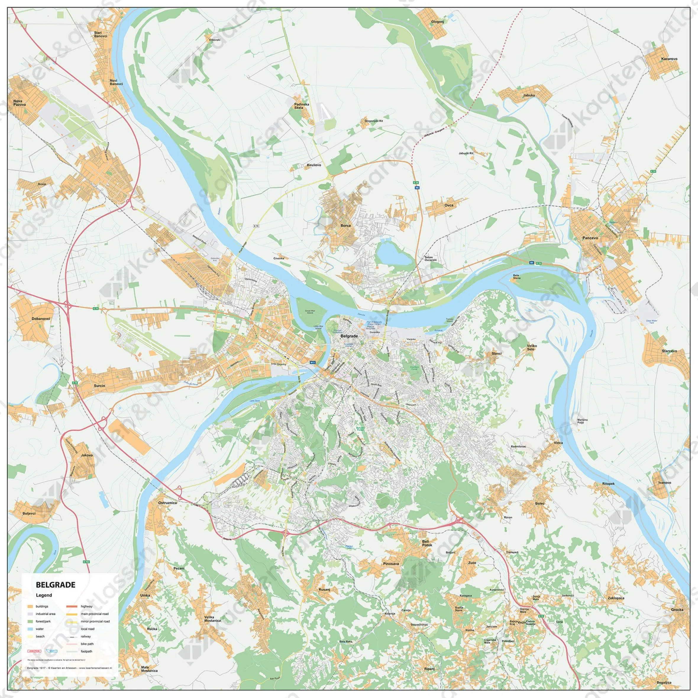 Kaart Belgrado / Belgrade Stadsplattegrond 1917