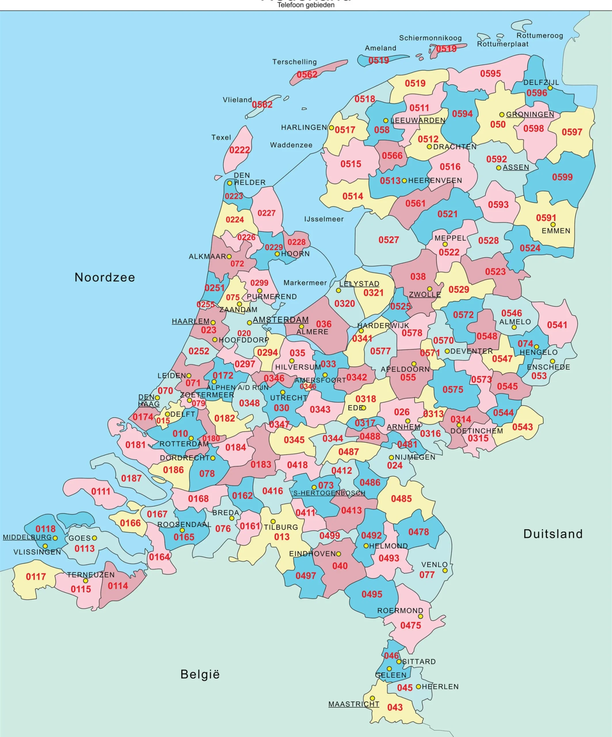 Kaart Nederland netnummer regio’s 783