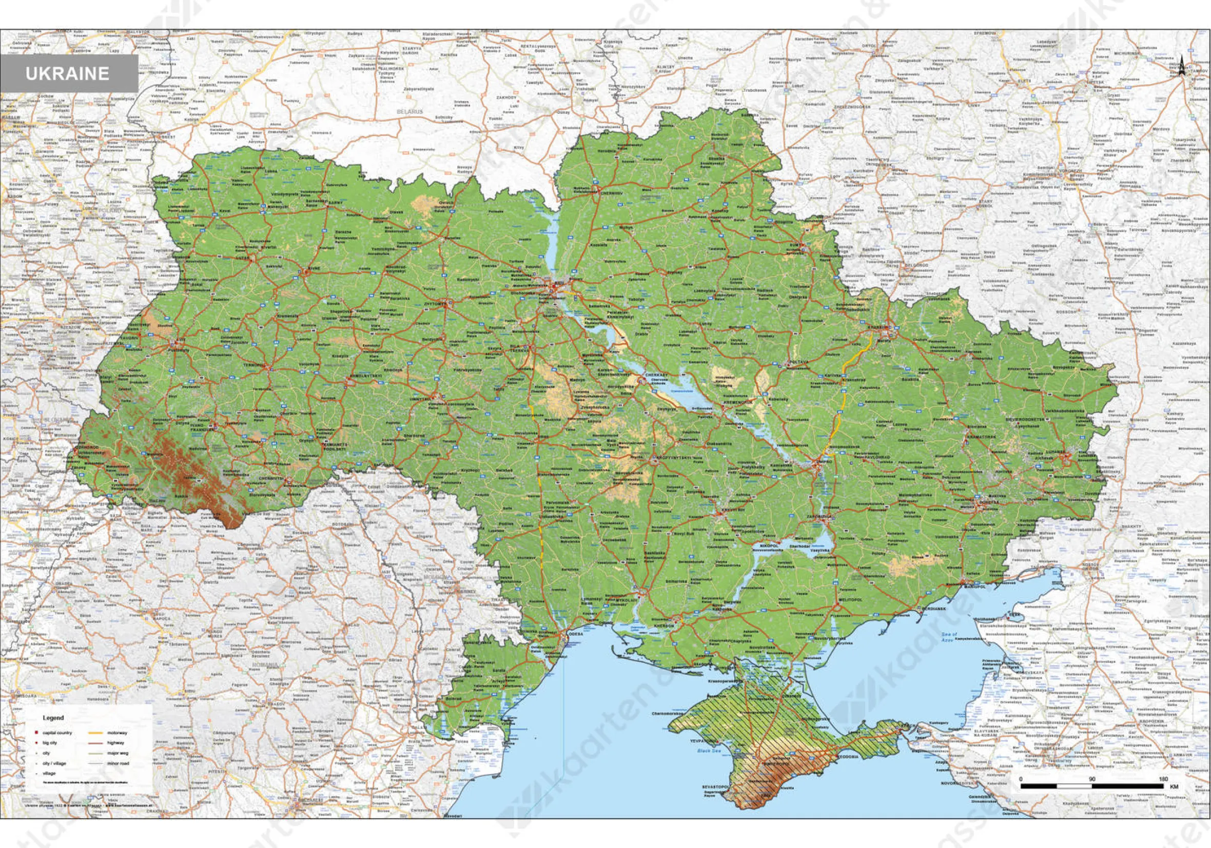 Kaart Oekraïne / Ukraine Natuurkundig 1622