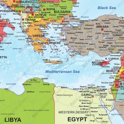 Kaart van Noord Afrika, Midden-Oosten en Europa Staatkundig 1317