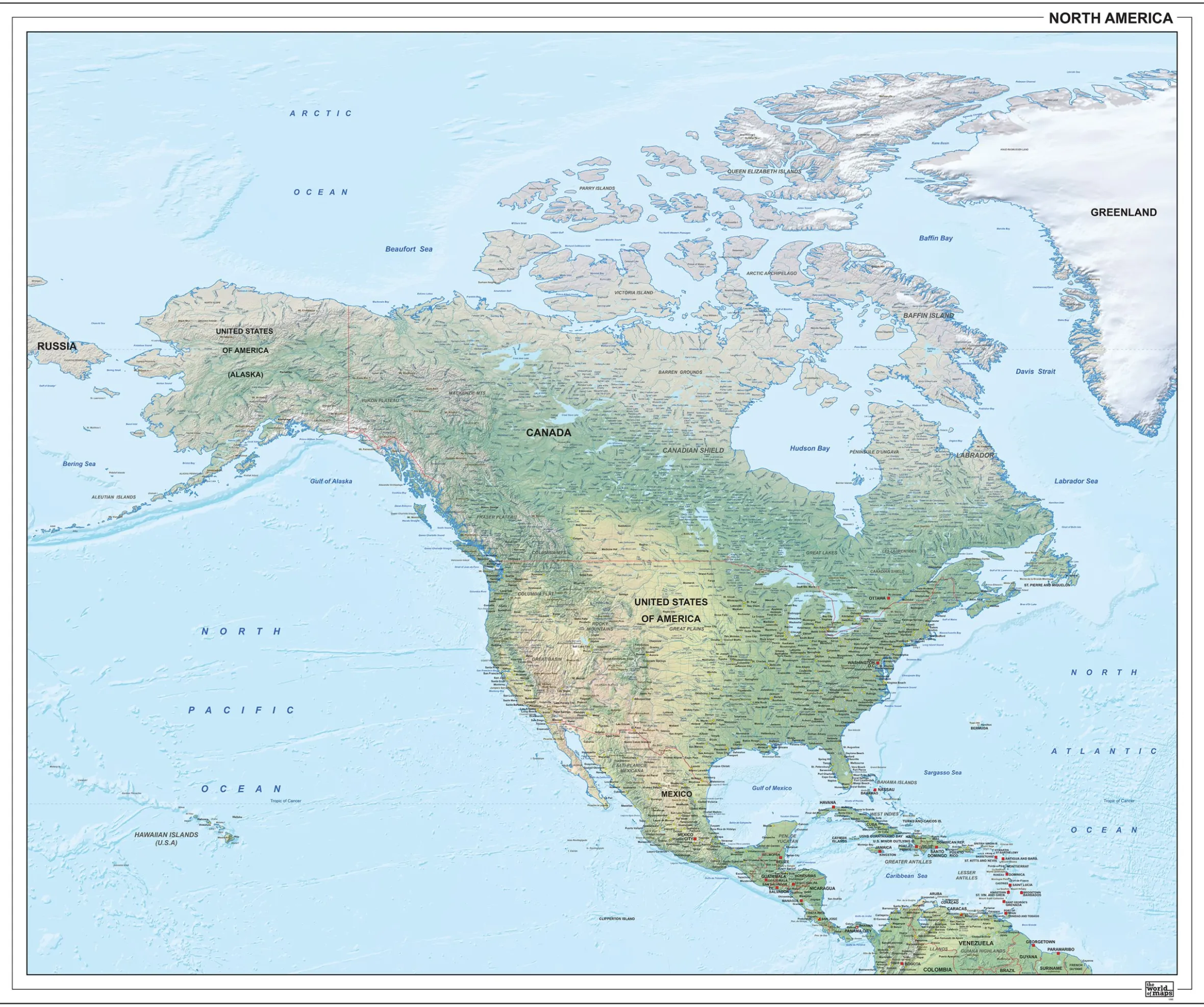 Kaart van Noord-Amerika natuurkundig 1285