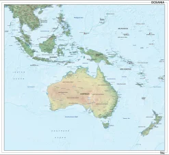 Kaart van Oceanië natuurkundig 1290