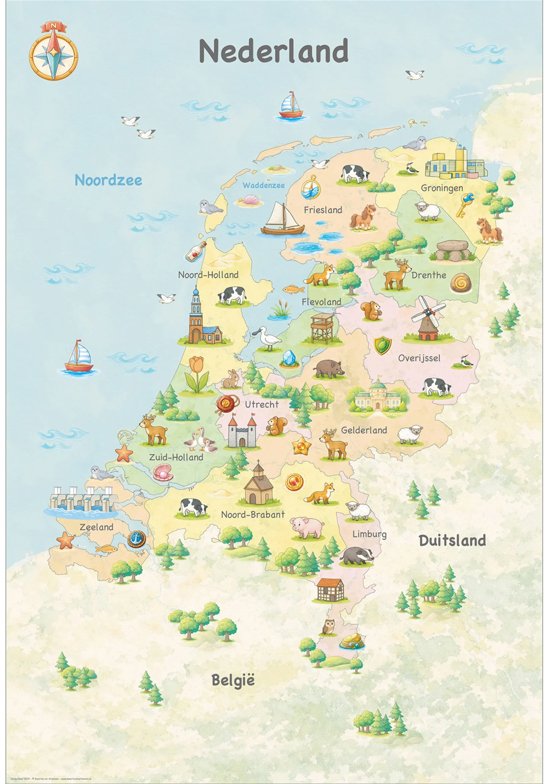 Kinderkaart Nederland met Provincies 1824