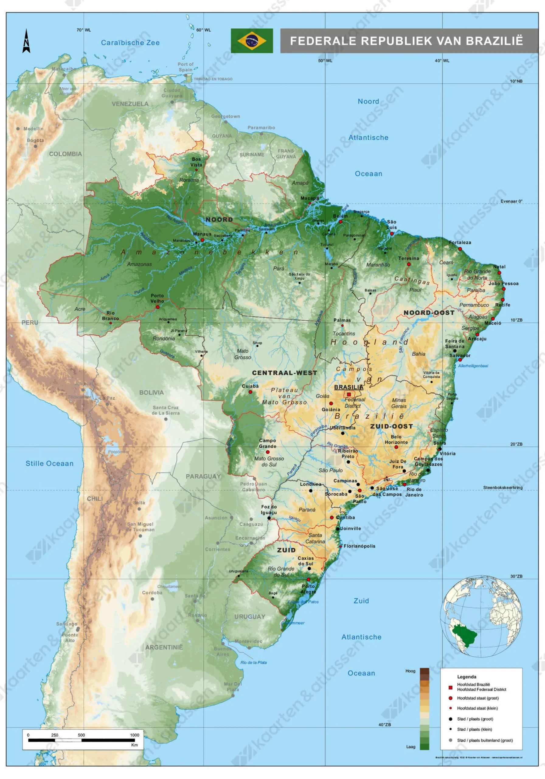 Natuurkundige kaart Brazilië 1532