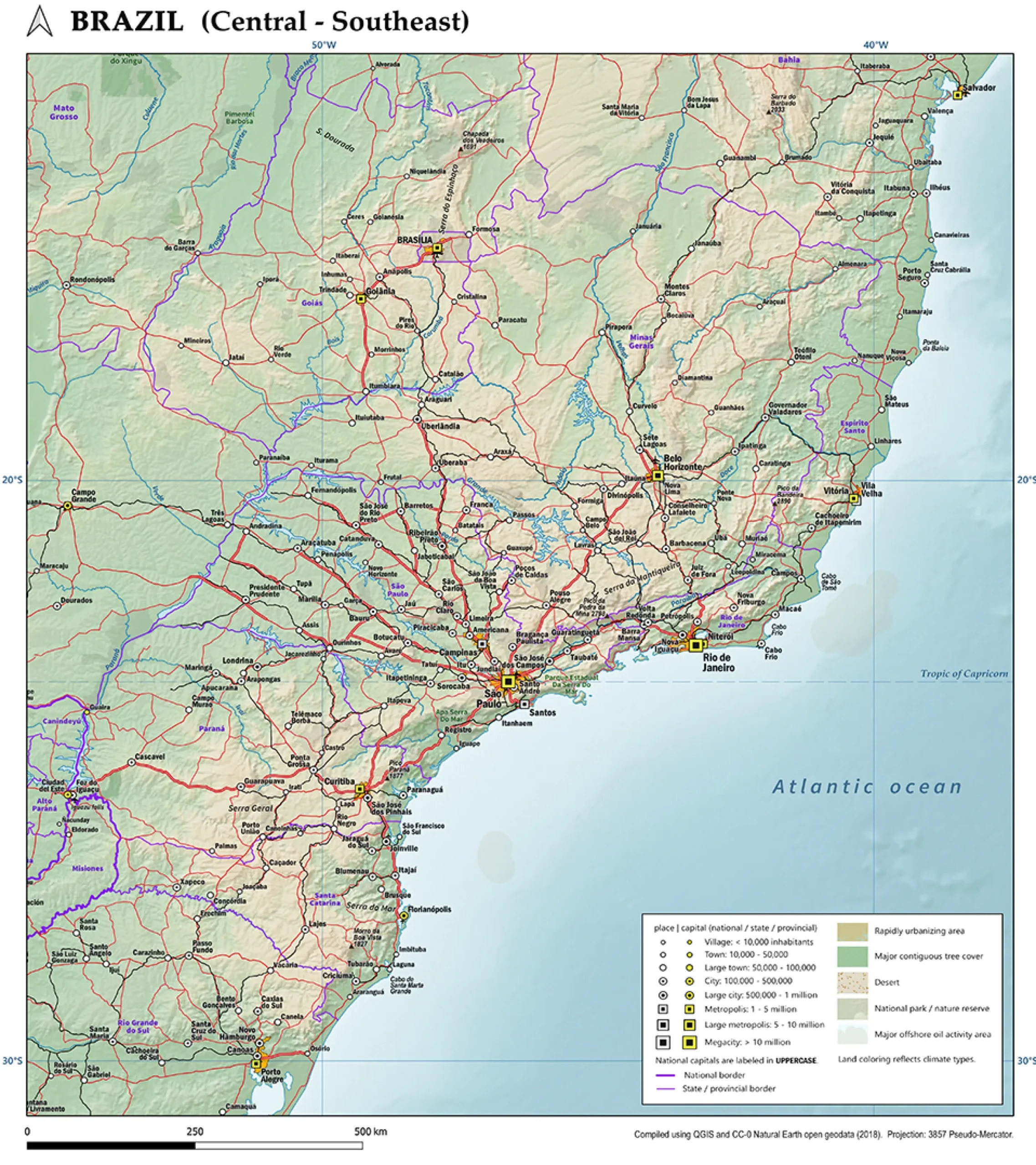 Natuurkundige kaart Brazilië 1705