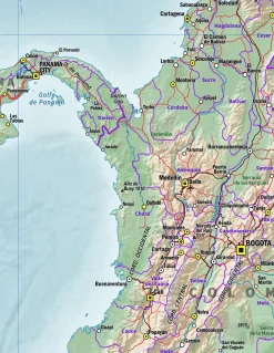 Natuurkundige kaart Colombia, Ecuador en Peru 1706