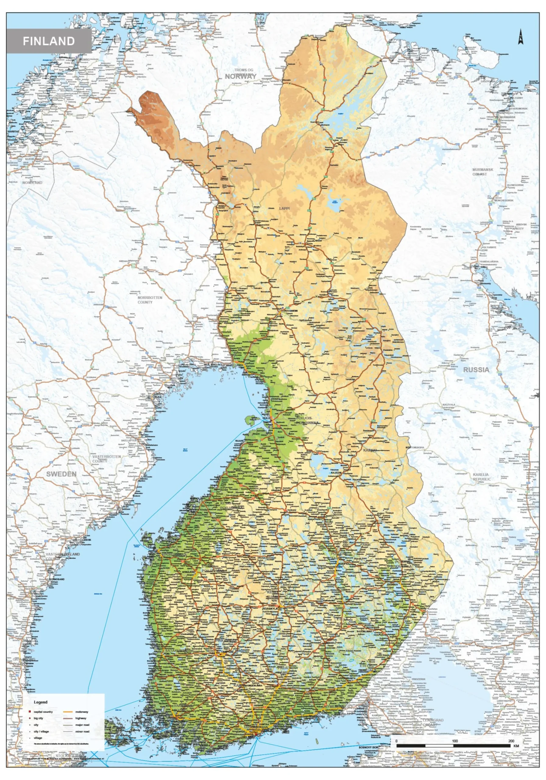 Natuurkundige kaart Finland 1734
