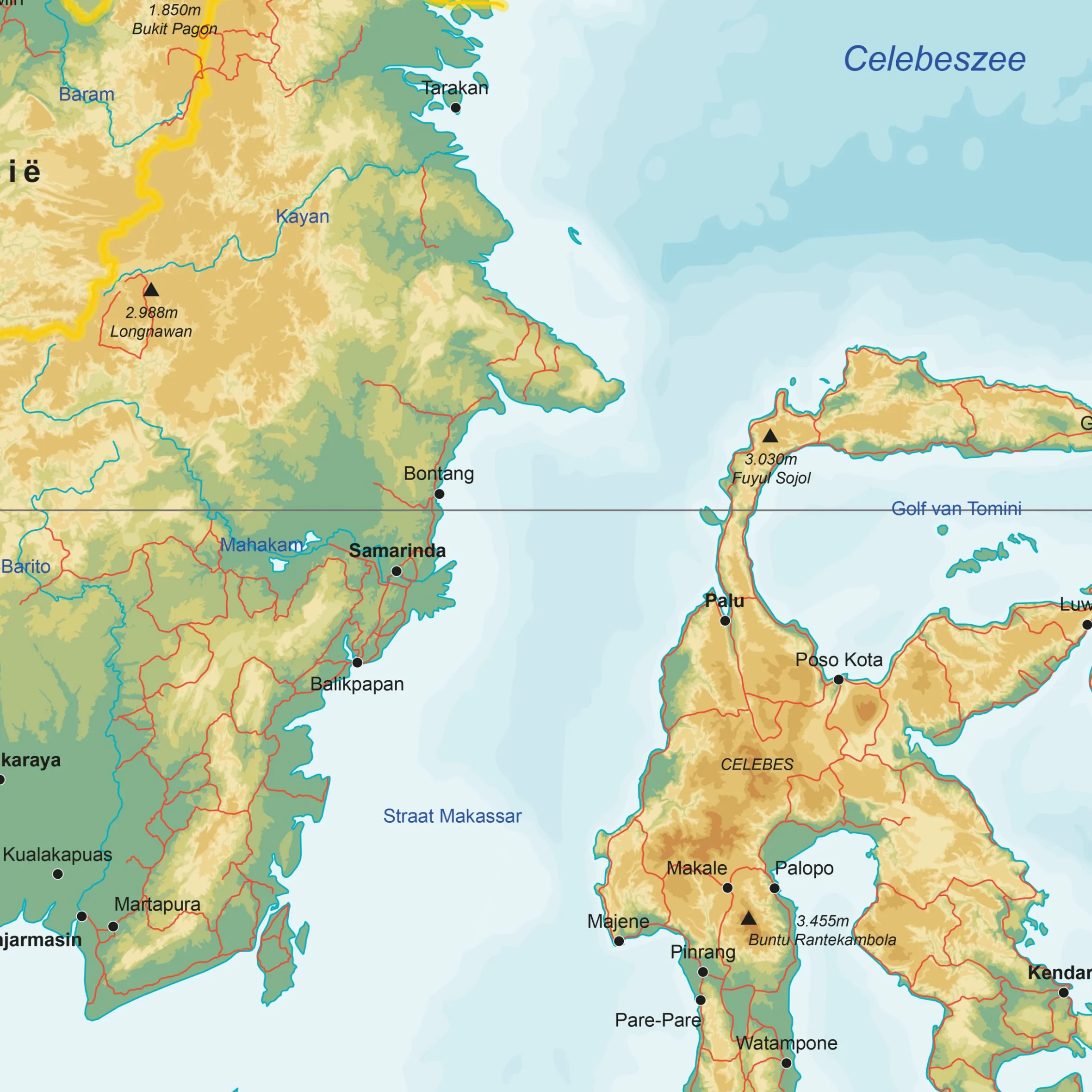 Natuurkundige kaart Indonesië 1809