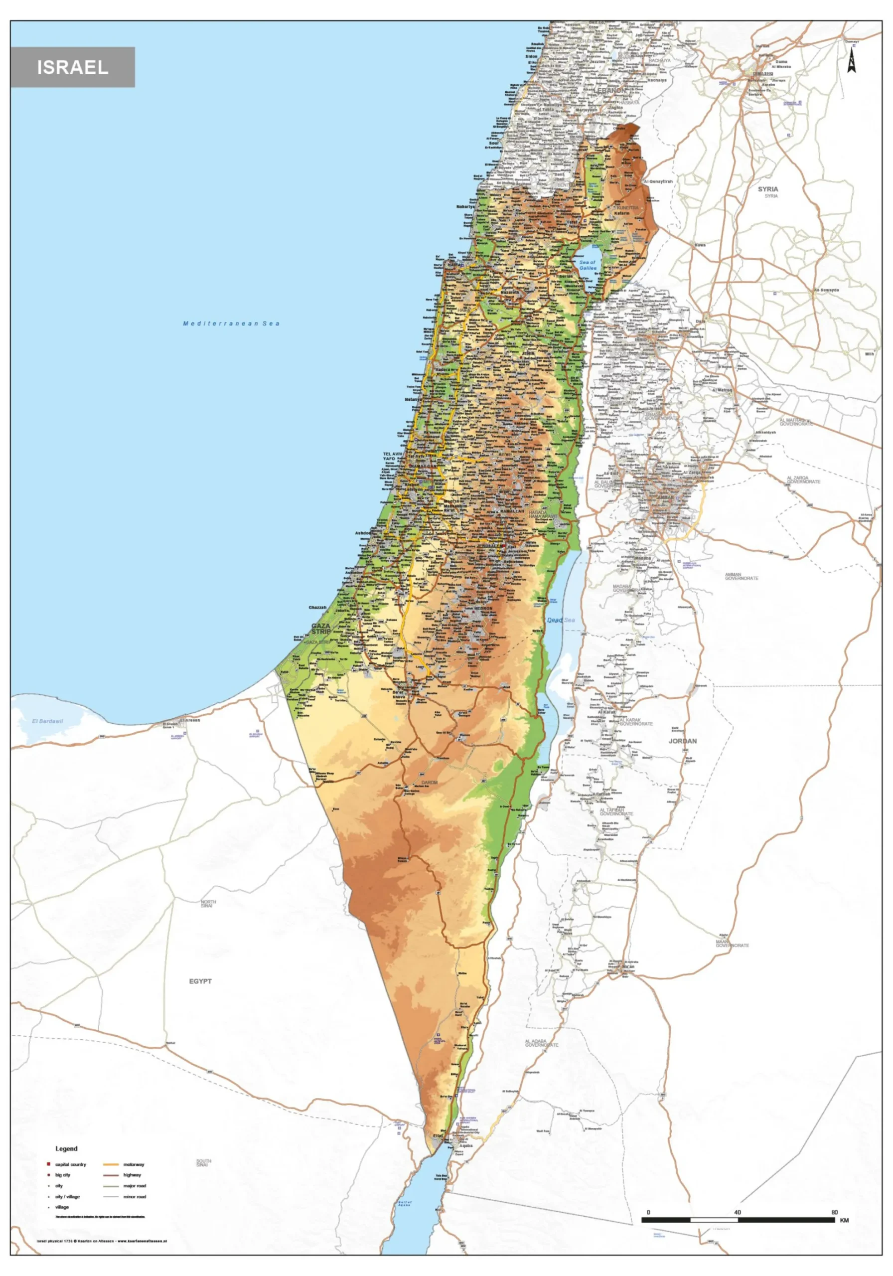 Natuurkundige kaart Israël 1738