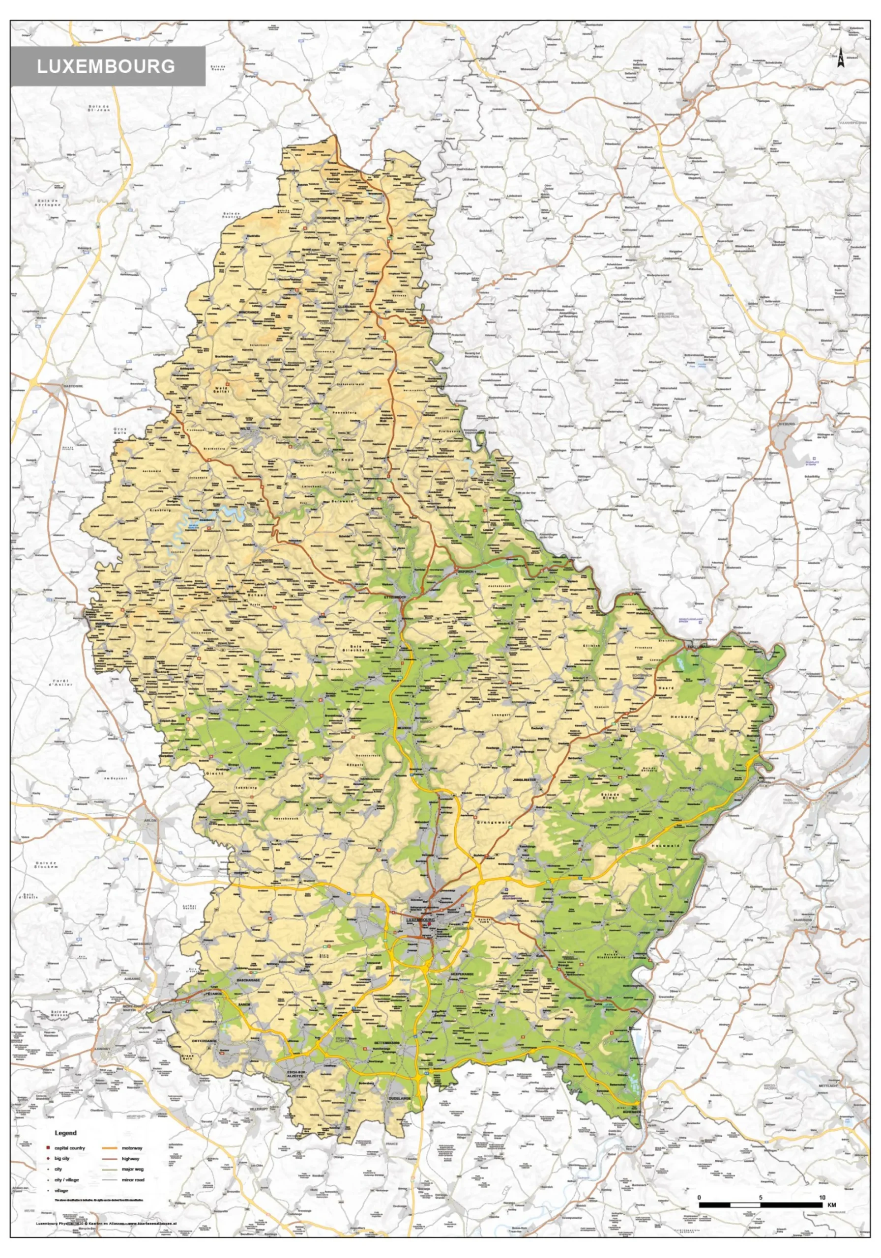 Natuurkundige kaart Luxemburg 1620