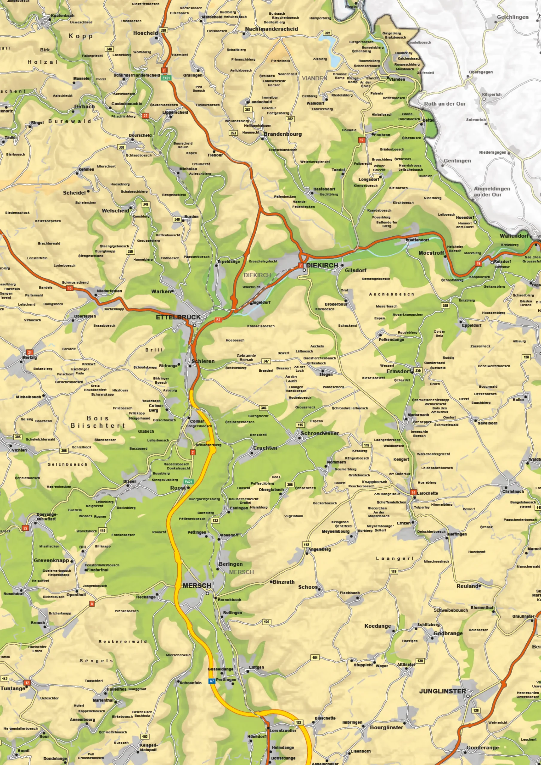 Natuurkundige kaart Luxemburg 1620