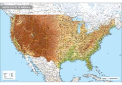 Natuurkundige kaart Verenigde Staten / USA 1732