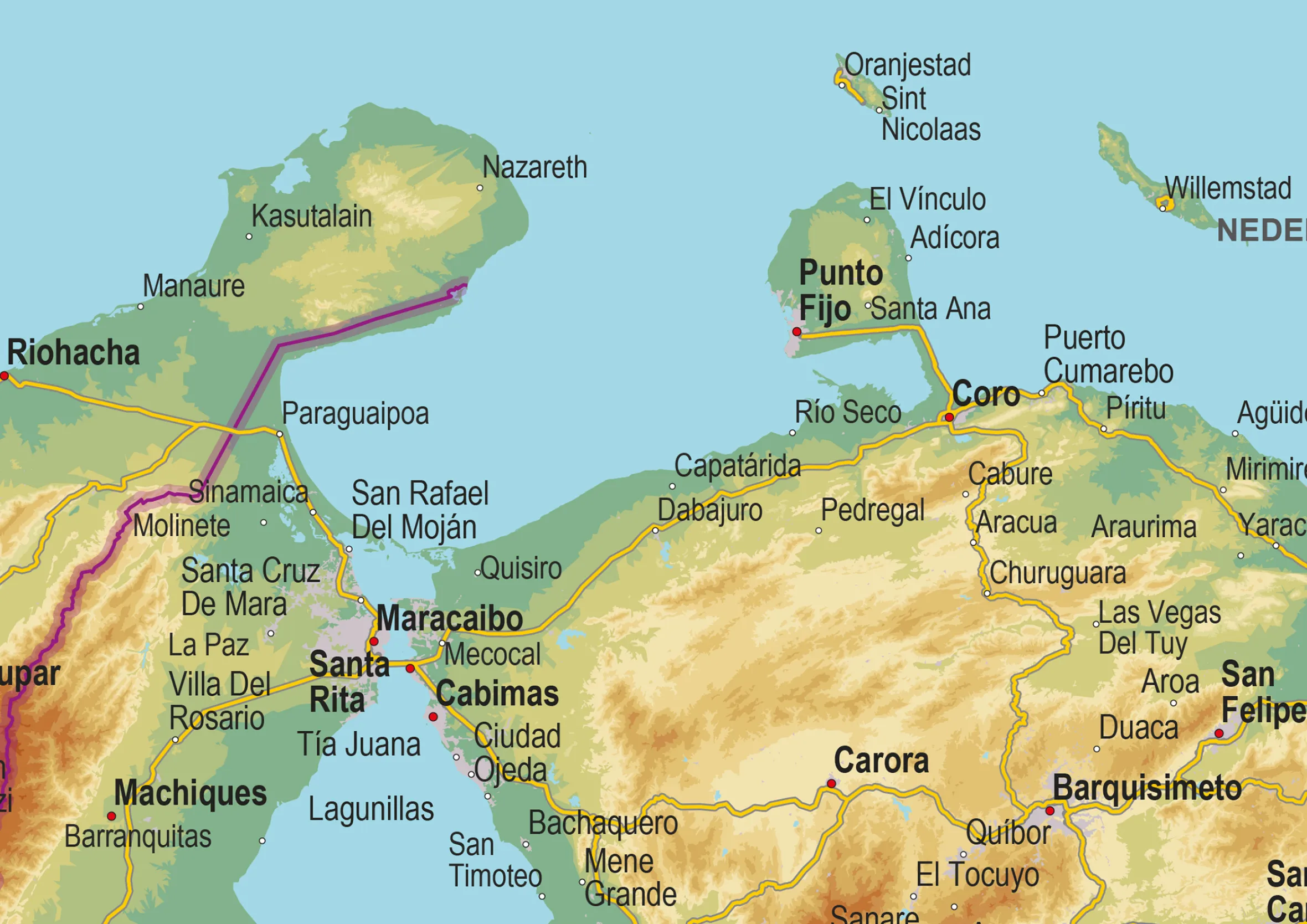Natuurkundige Landkaart Colombia en Venezuela 2050