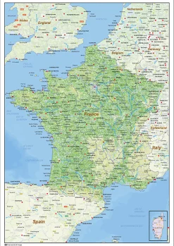 Natuurkundige landkaart Frankrijk 1433