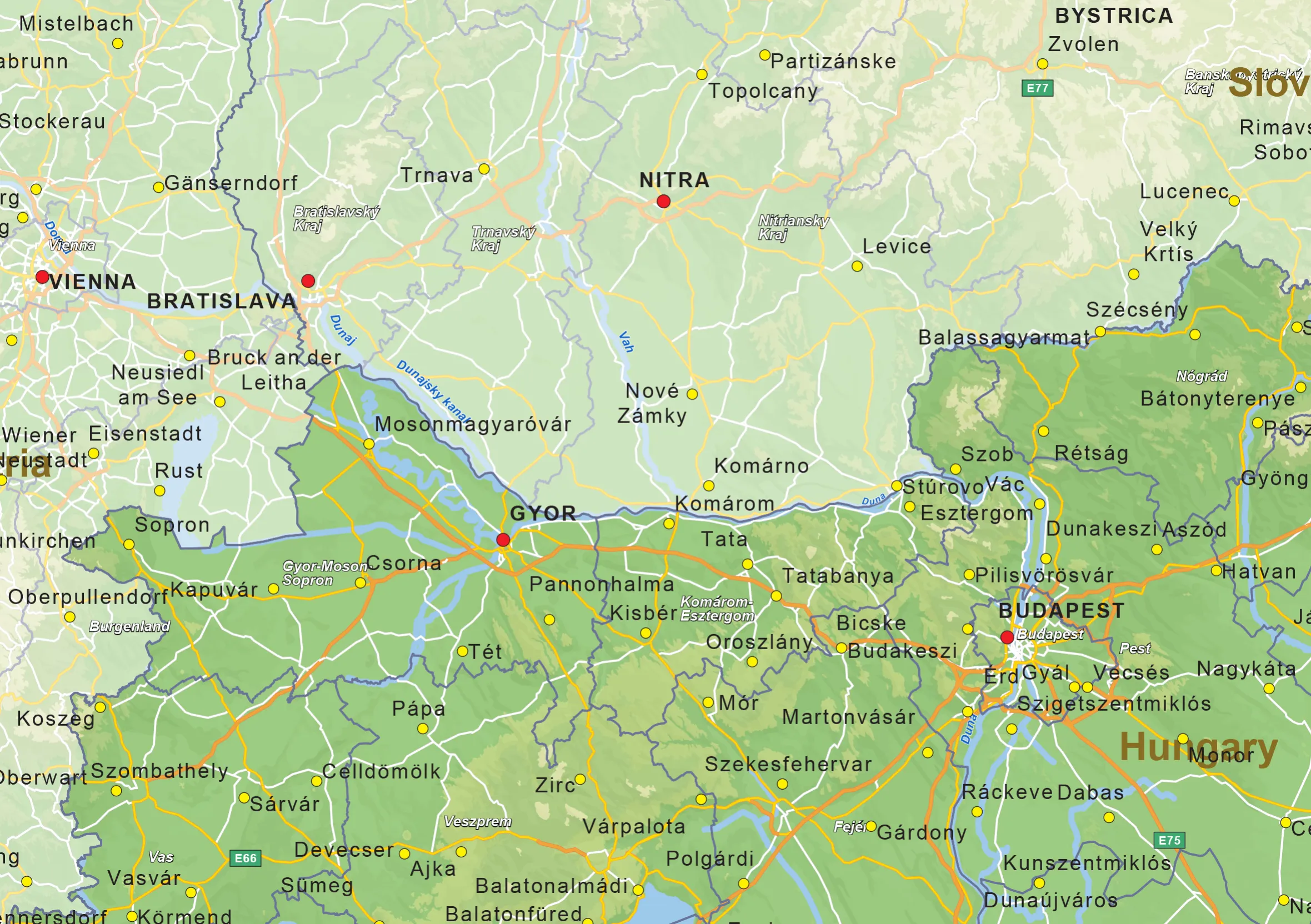 Natuurkundige landkaart Hongarije 1439