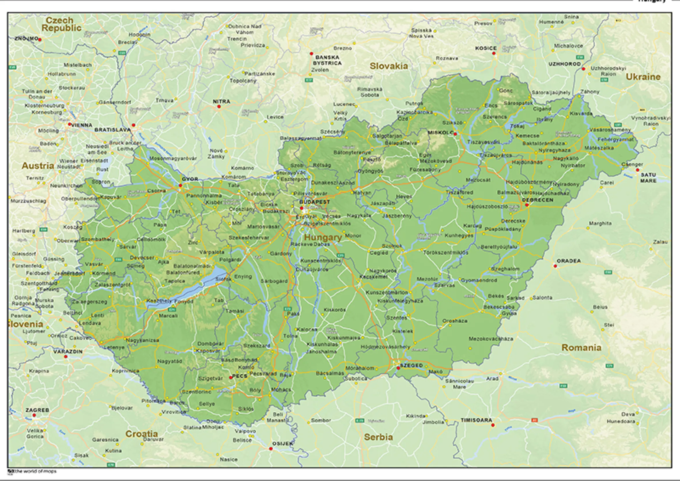 Natuurkundige landkaart Hongarije 1439