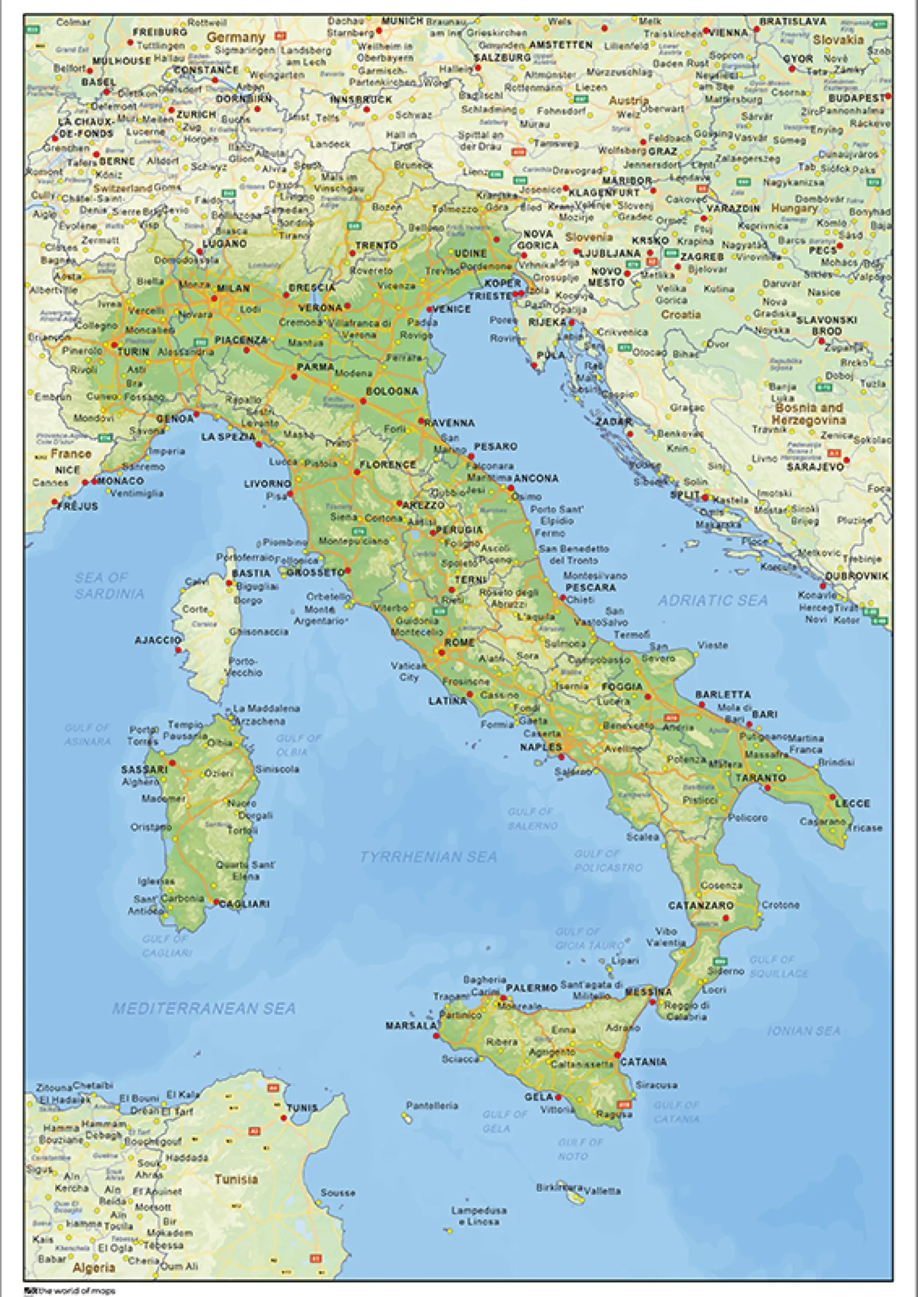 Natuurkundige landkaart Italië 1443