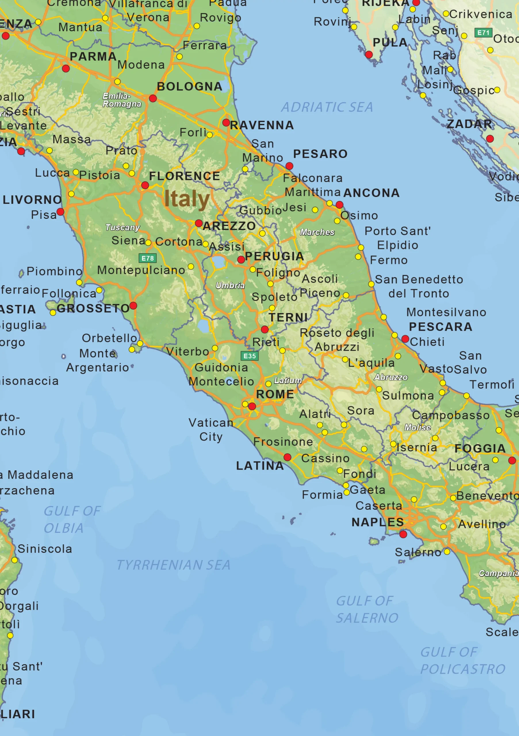 Natuurkundige landkaart Italië 1443