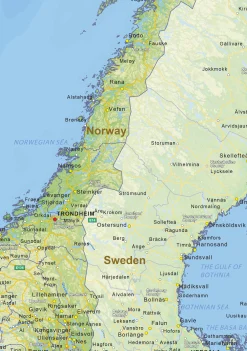Natuurkundige landkaart Noorwegen 1453