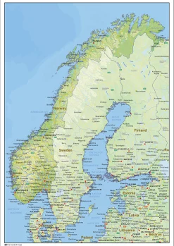 Natuurkundige landkaart Noorwegen 1453