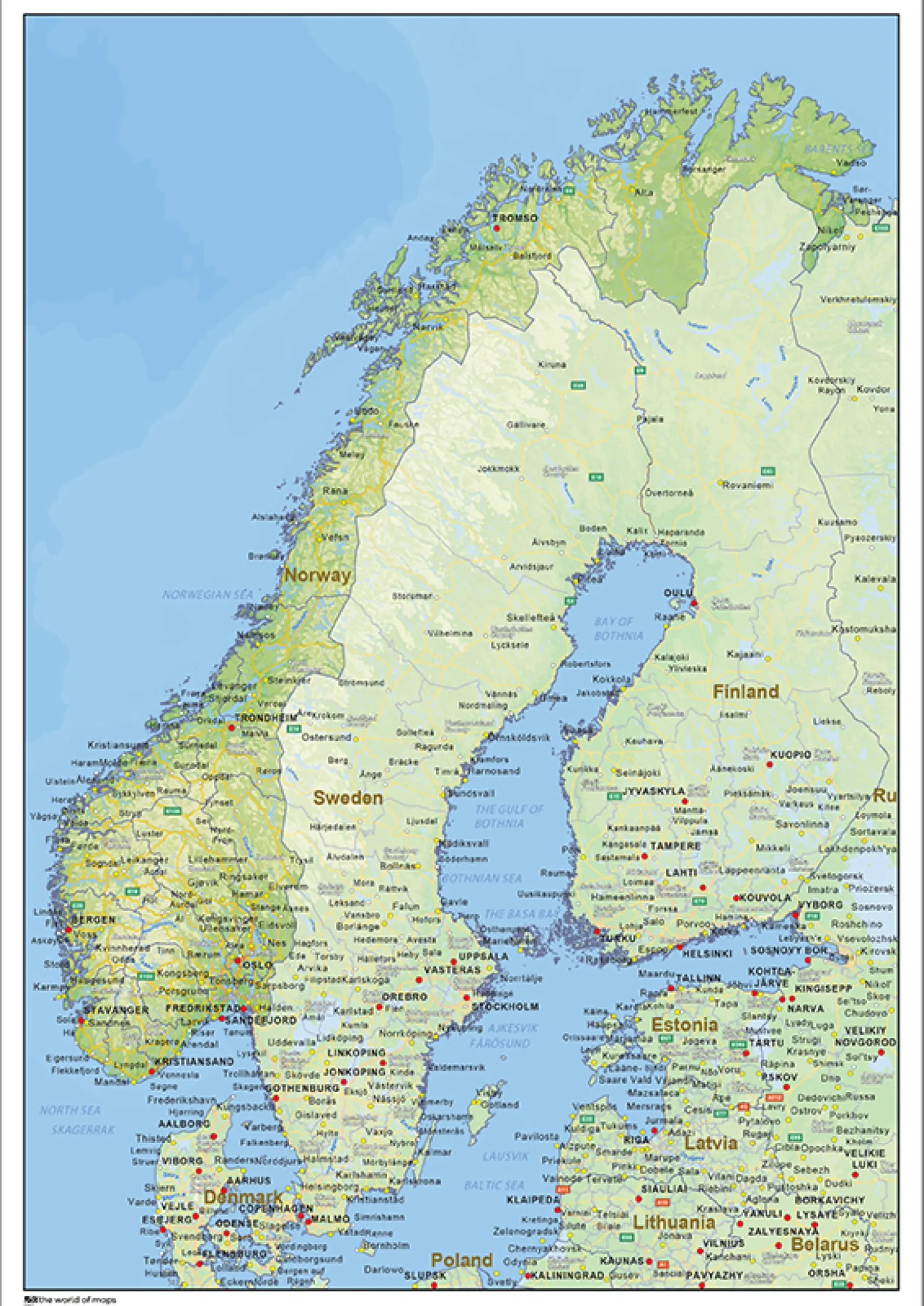 Natuurkundige landkaart Noorwegen 1453