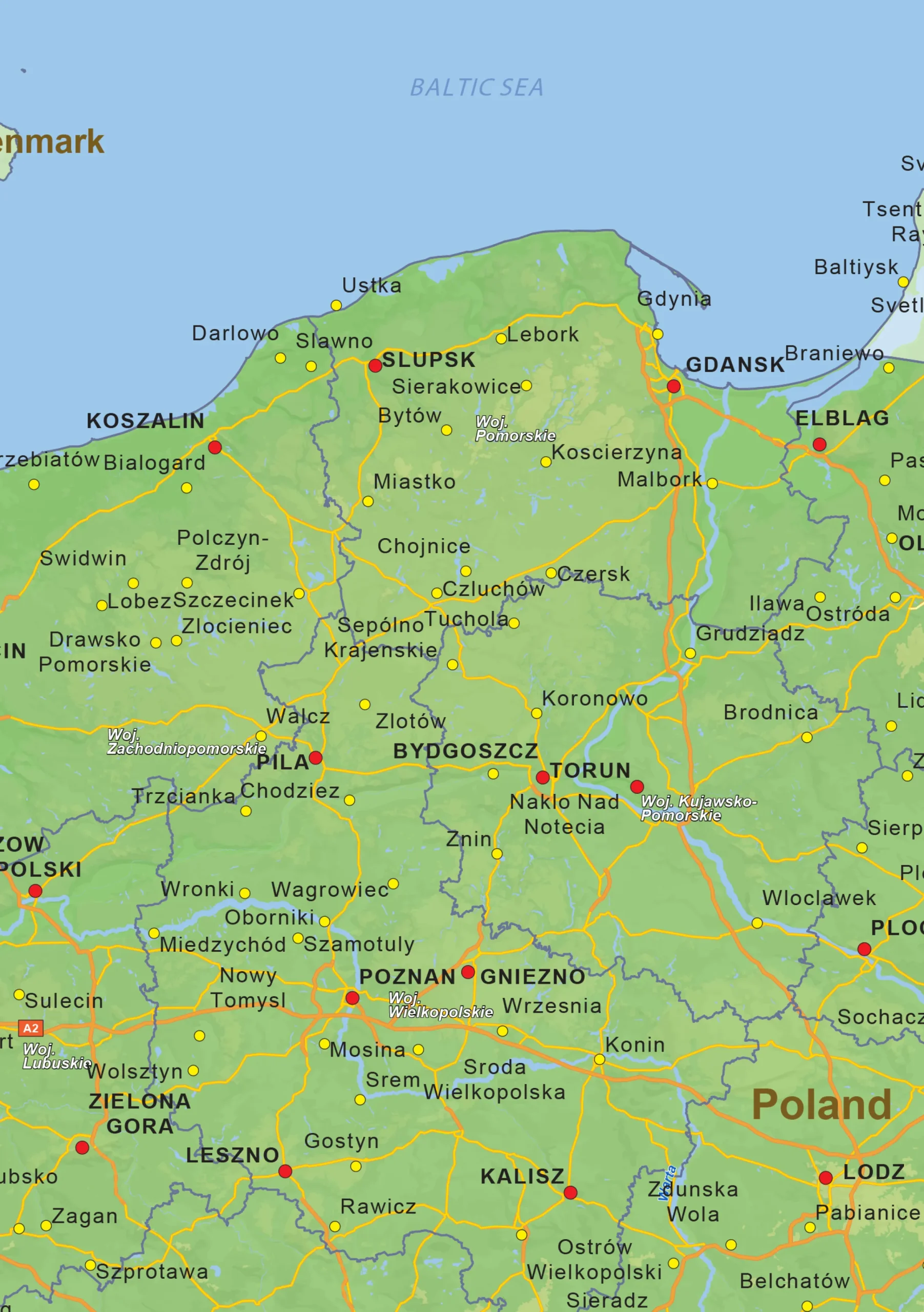 Natuurkundige landkaart Polen 1457