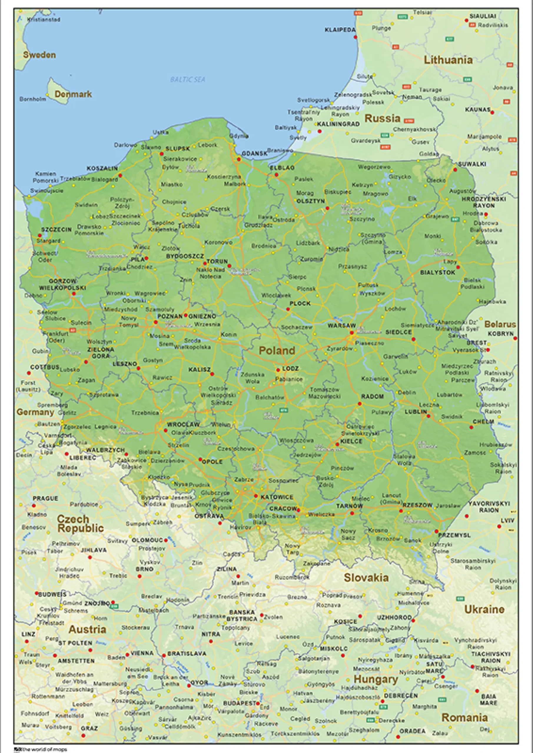 Natuurkundige landkaart Polen 1457