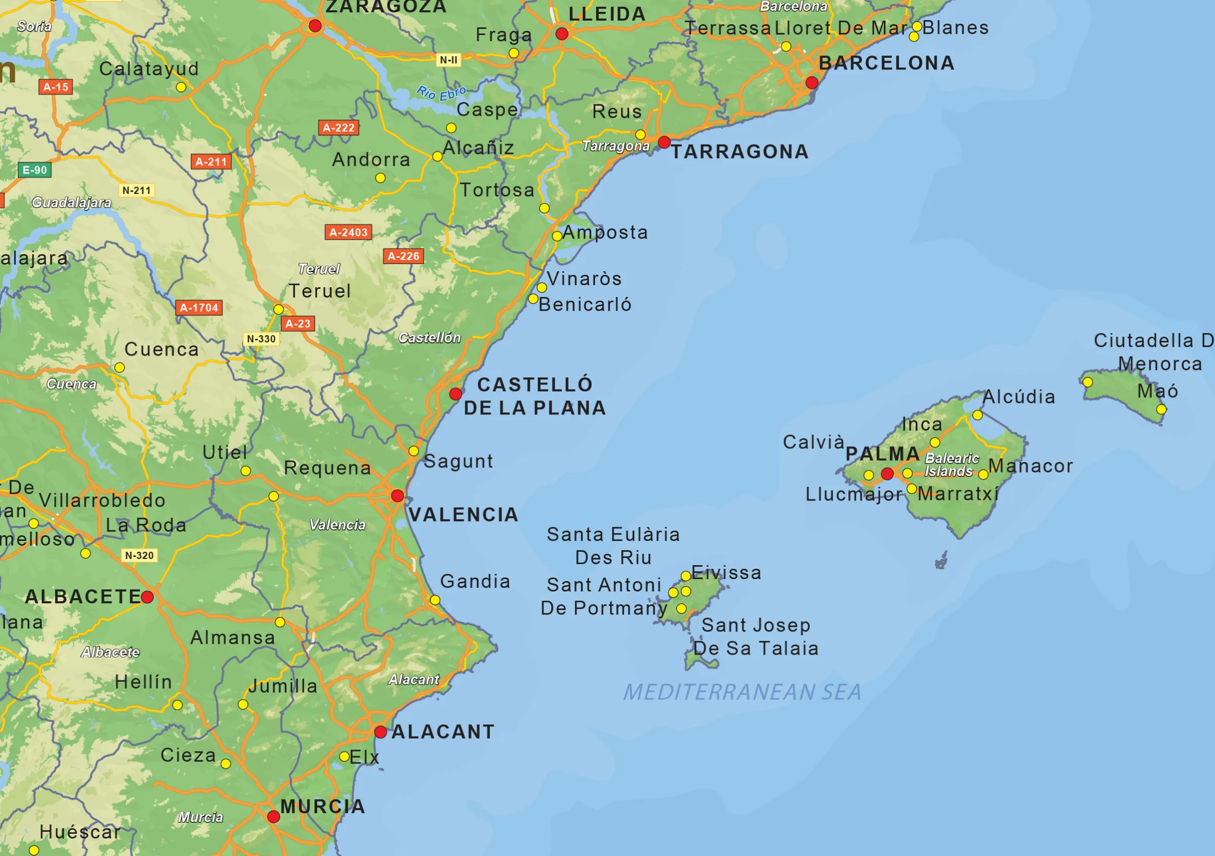Natuurkundige landkaart Spanje 1465
