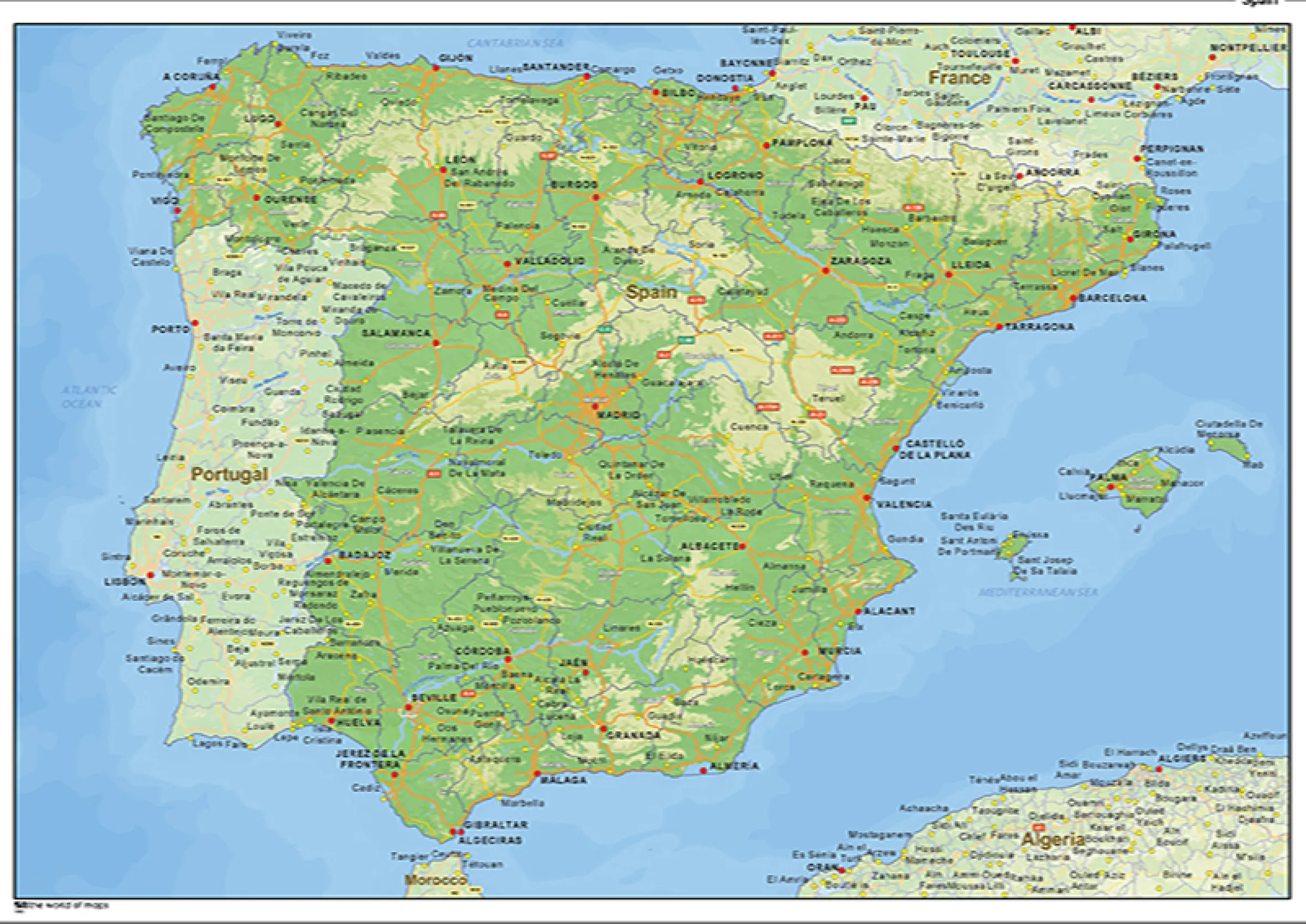 Natuurkundige landkaart Spanje 1465