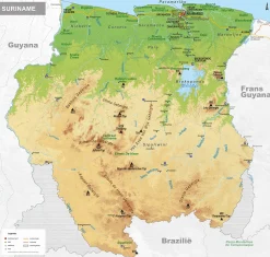 Natuurkundige landkaart Suriname 1699